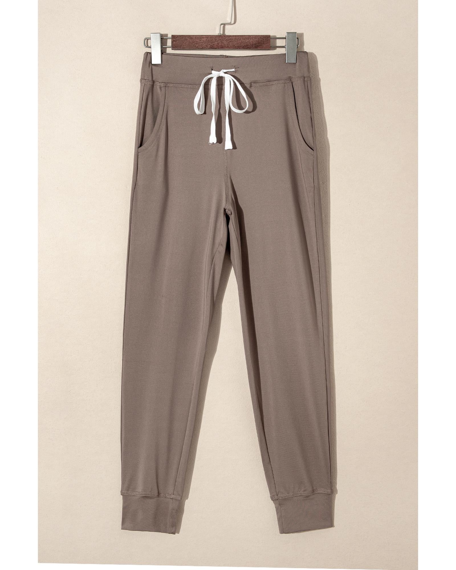 Dark Brown Drawstring Waist Pocketed Joggers - L
