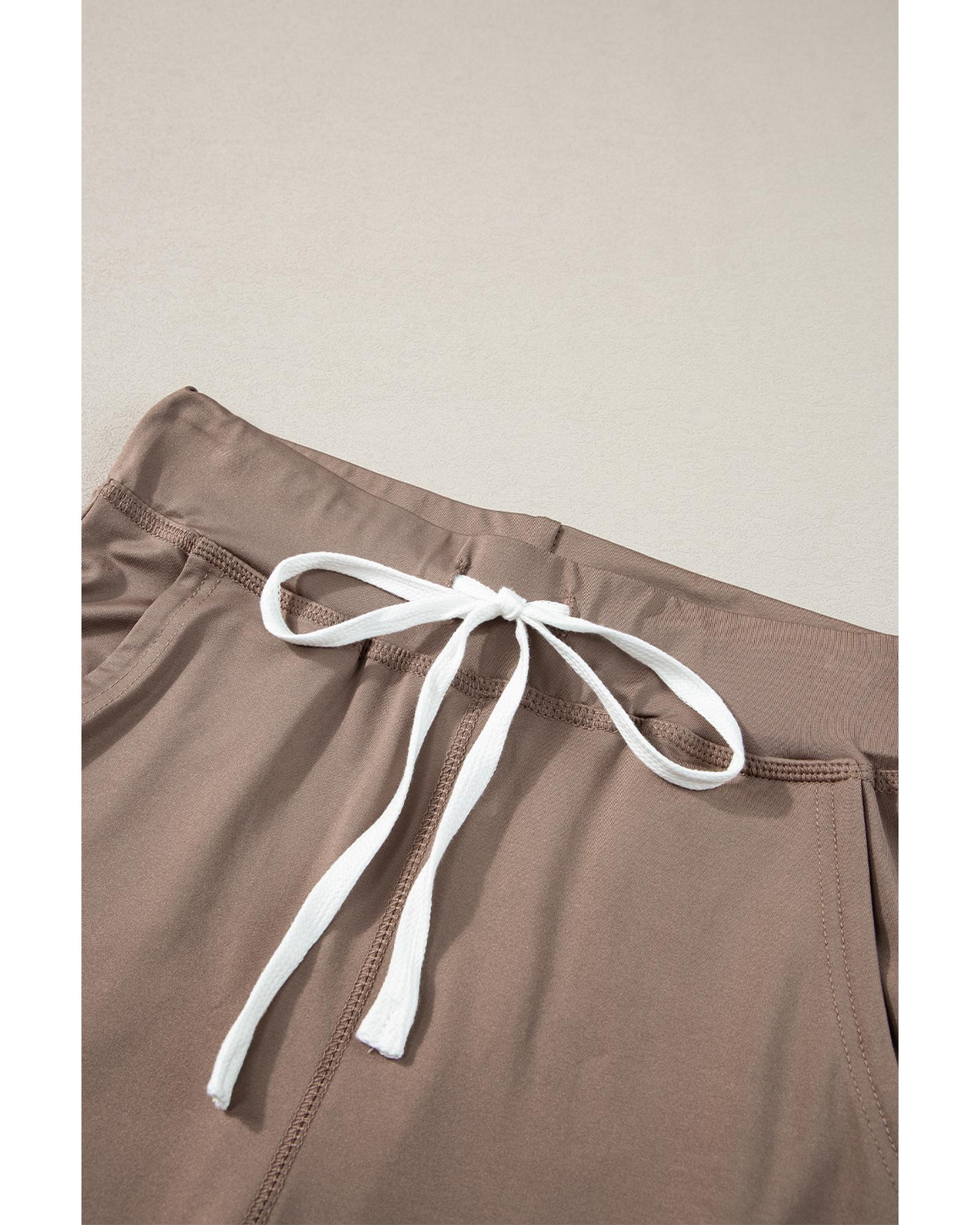 Dark Brown Drawstring Waist Pocketed Joggers - L 5