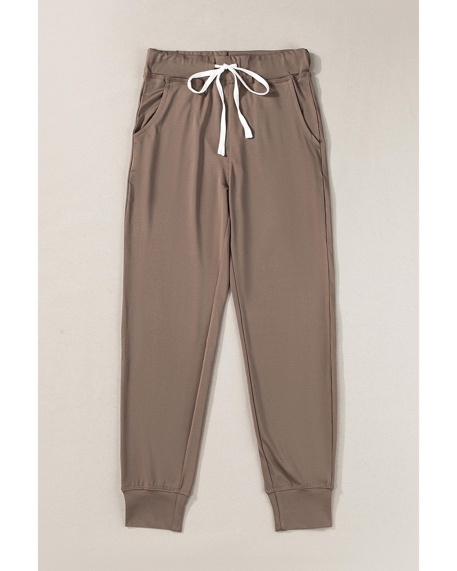Dark Brown Drawstring Waist Pocketed Joggers - XL