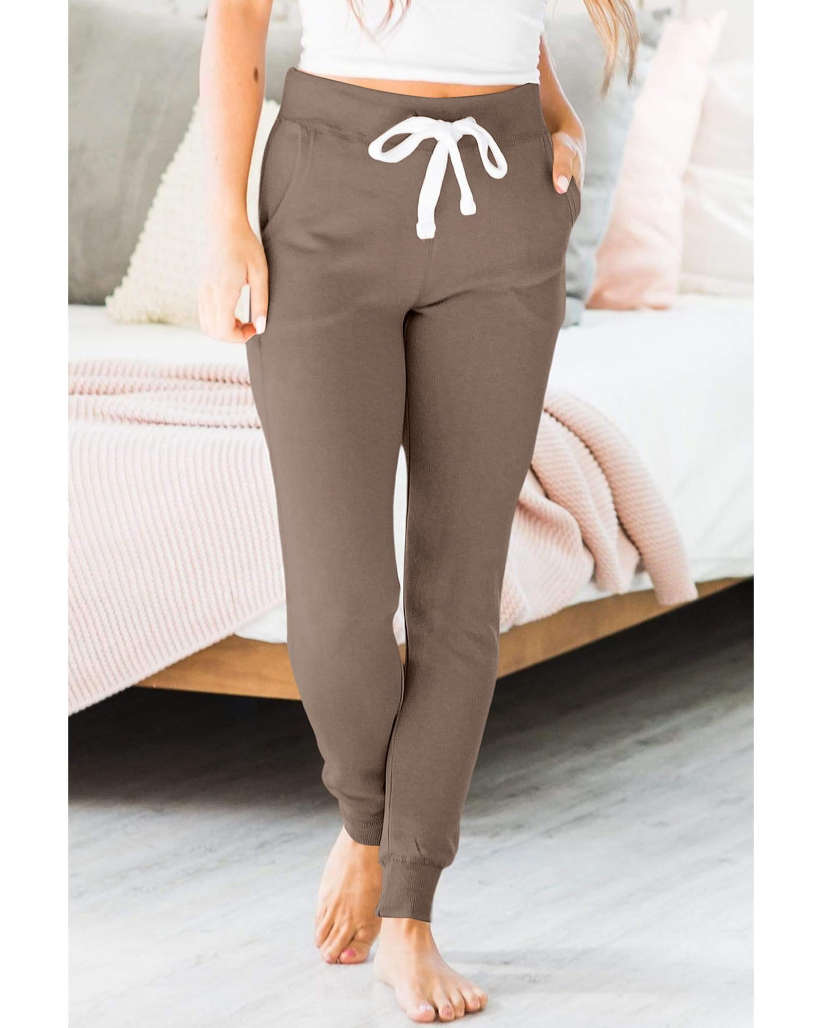 Dark Brown Drawstring Waist Pocketed Joggers - XL 4