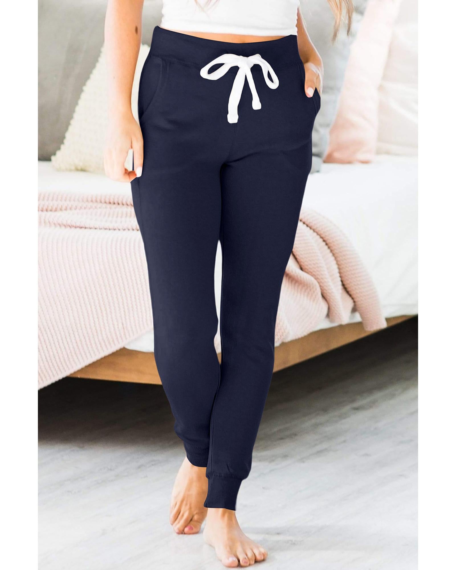 Navy Blue Drawstring Waist Pocketed Joggers - M