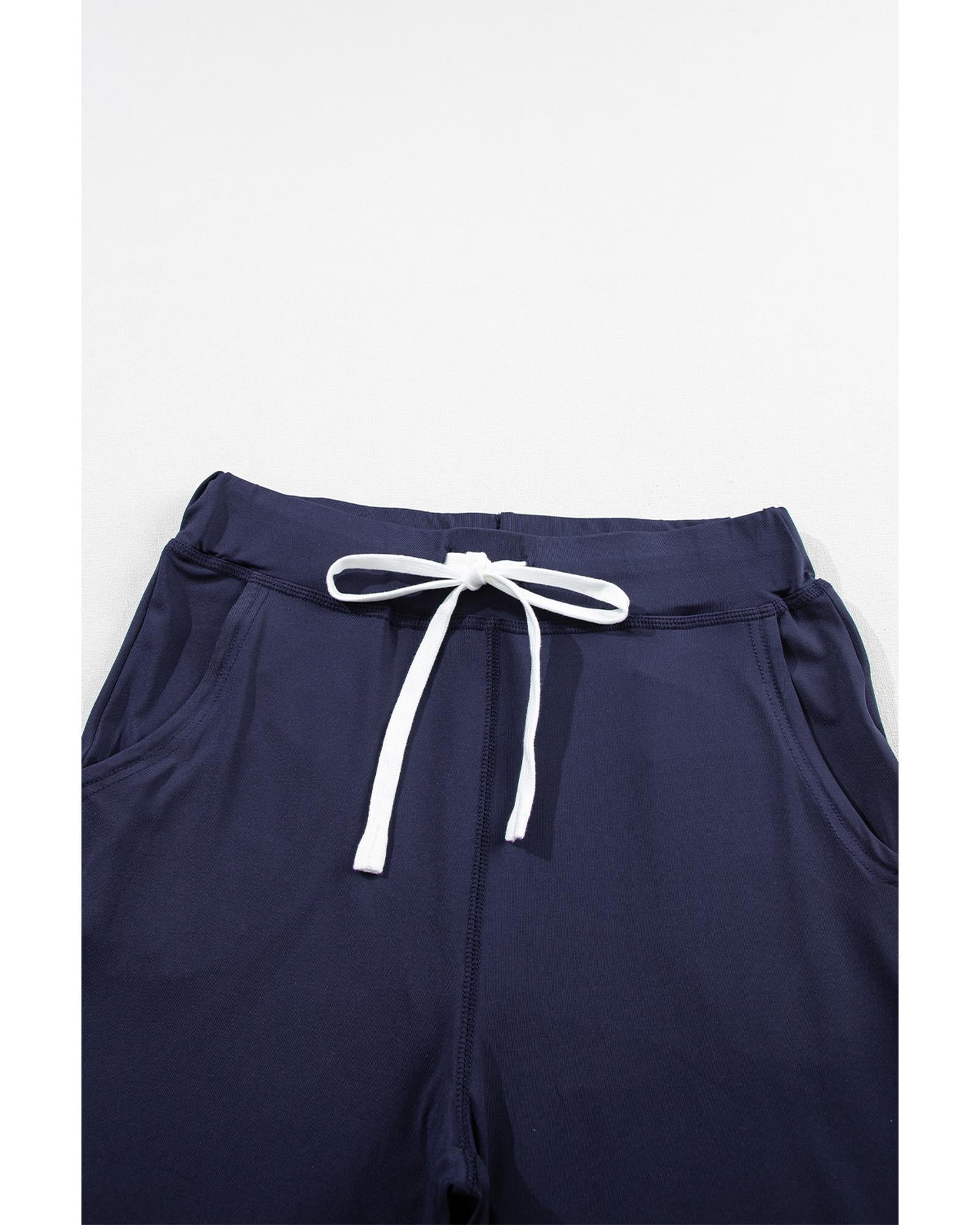 Navy Blue Drawstring Waist Pocketed Joggers - S 7