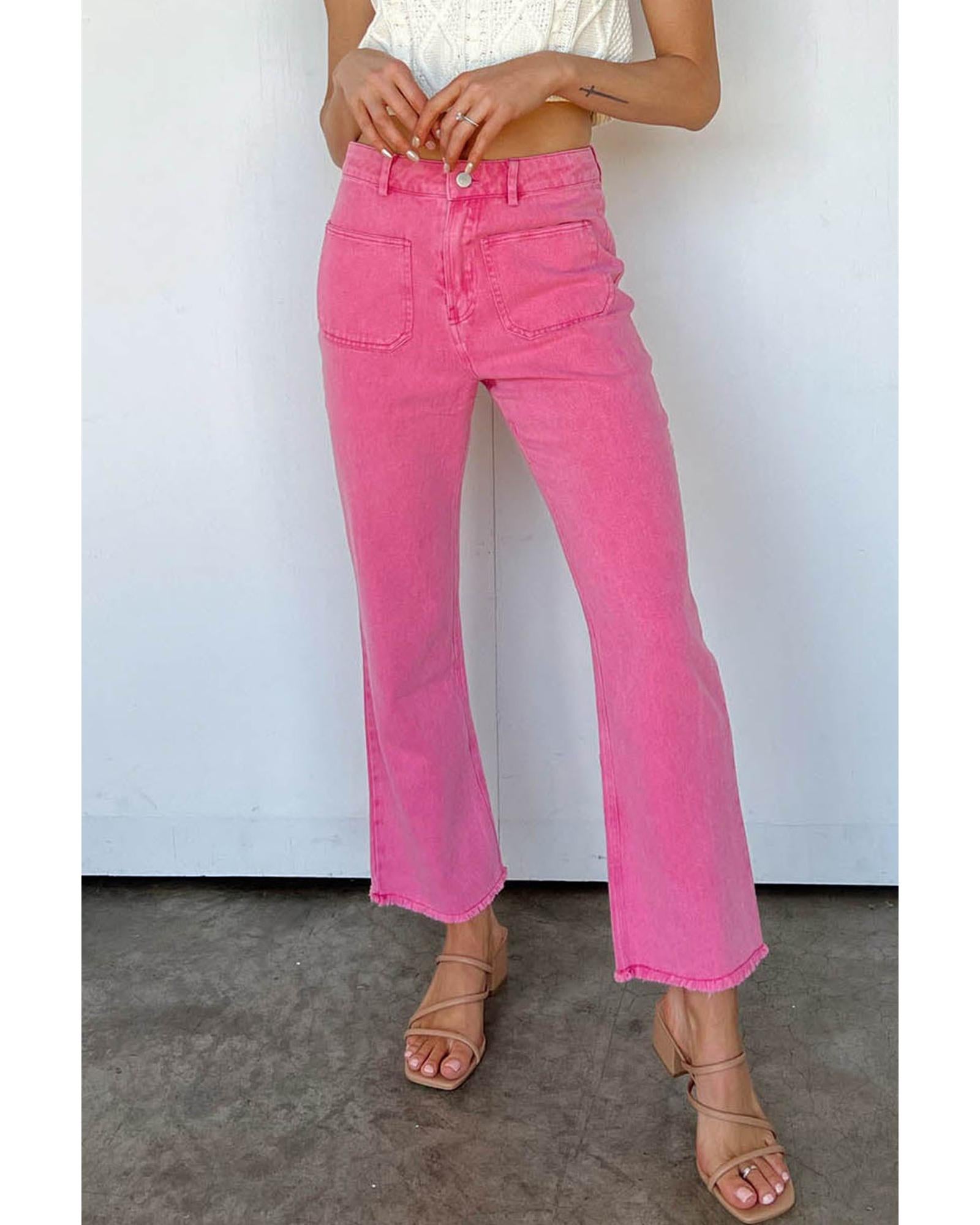 Azura Exchange Flare Leg Raw Hem Jeans - 14 US 6