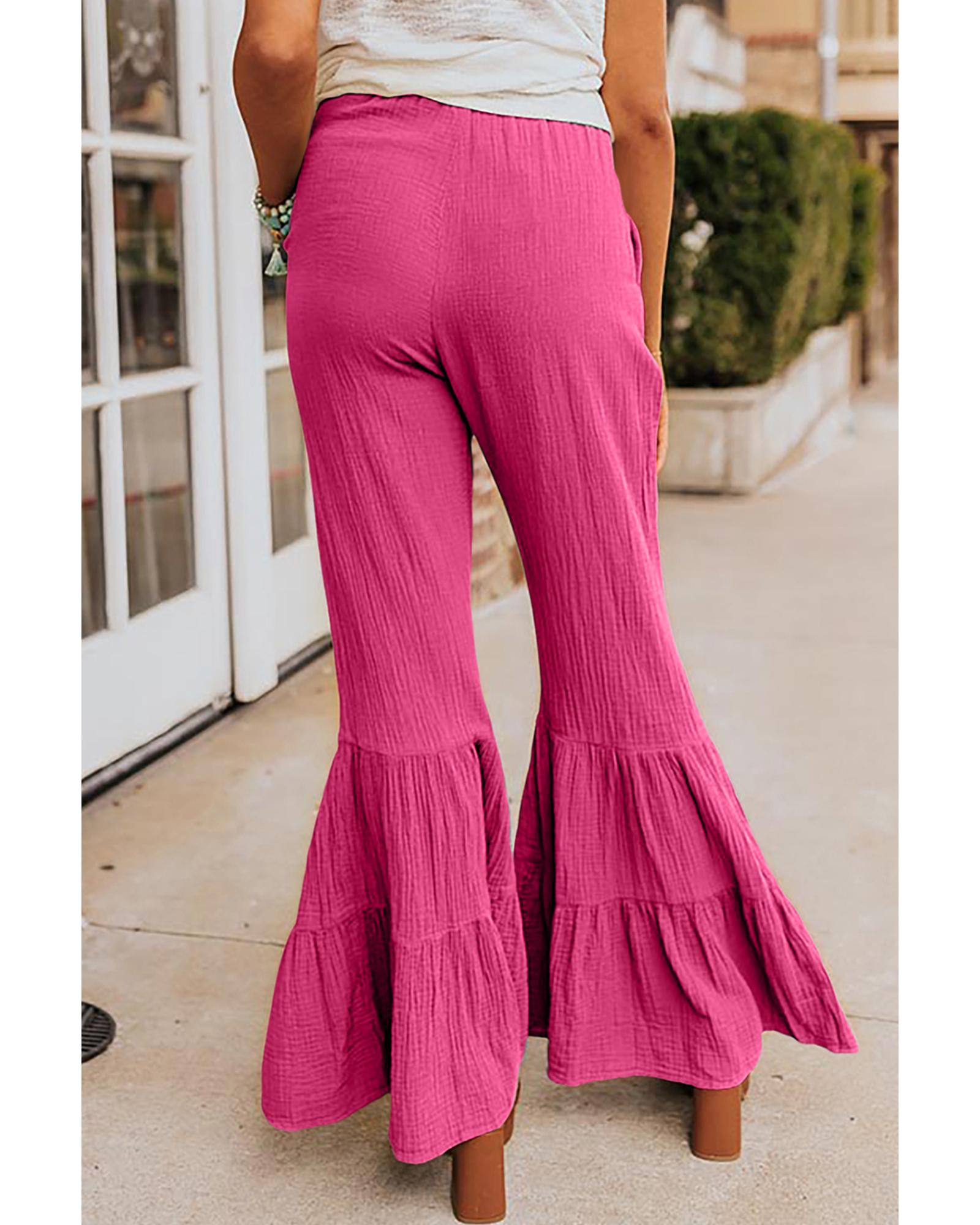 Azura Exchange Textured High Waist Ruffled Bell Bottom Pants - XL