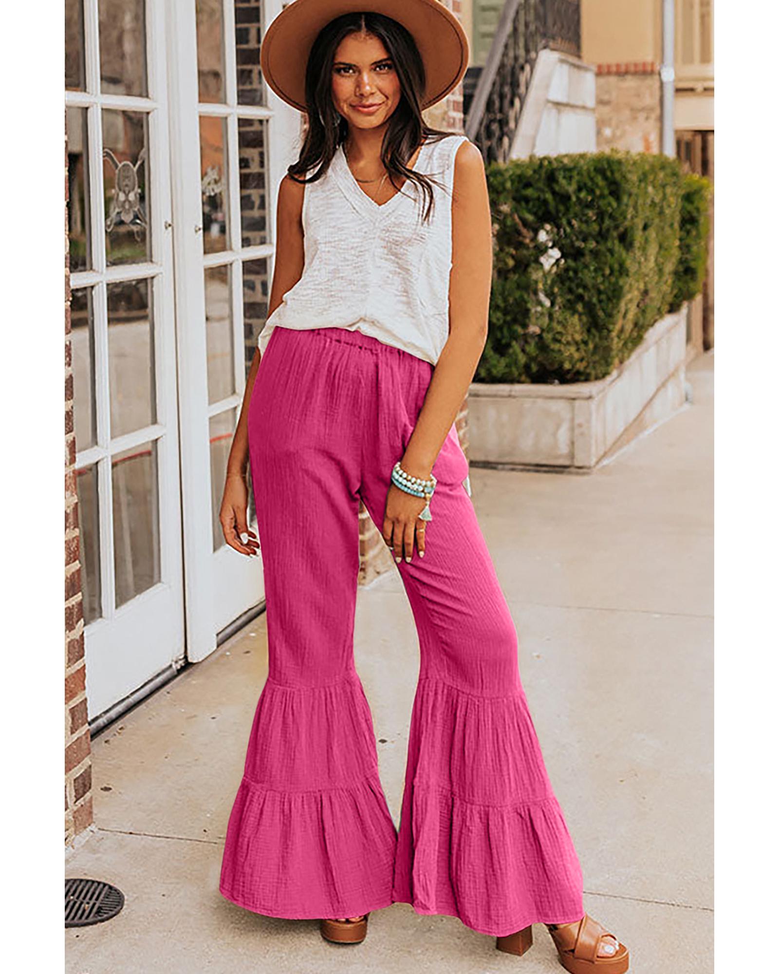 Azura Exchange Textured High Waist Ruffled Bell Bottom Pants - XL 6