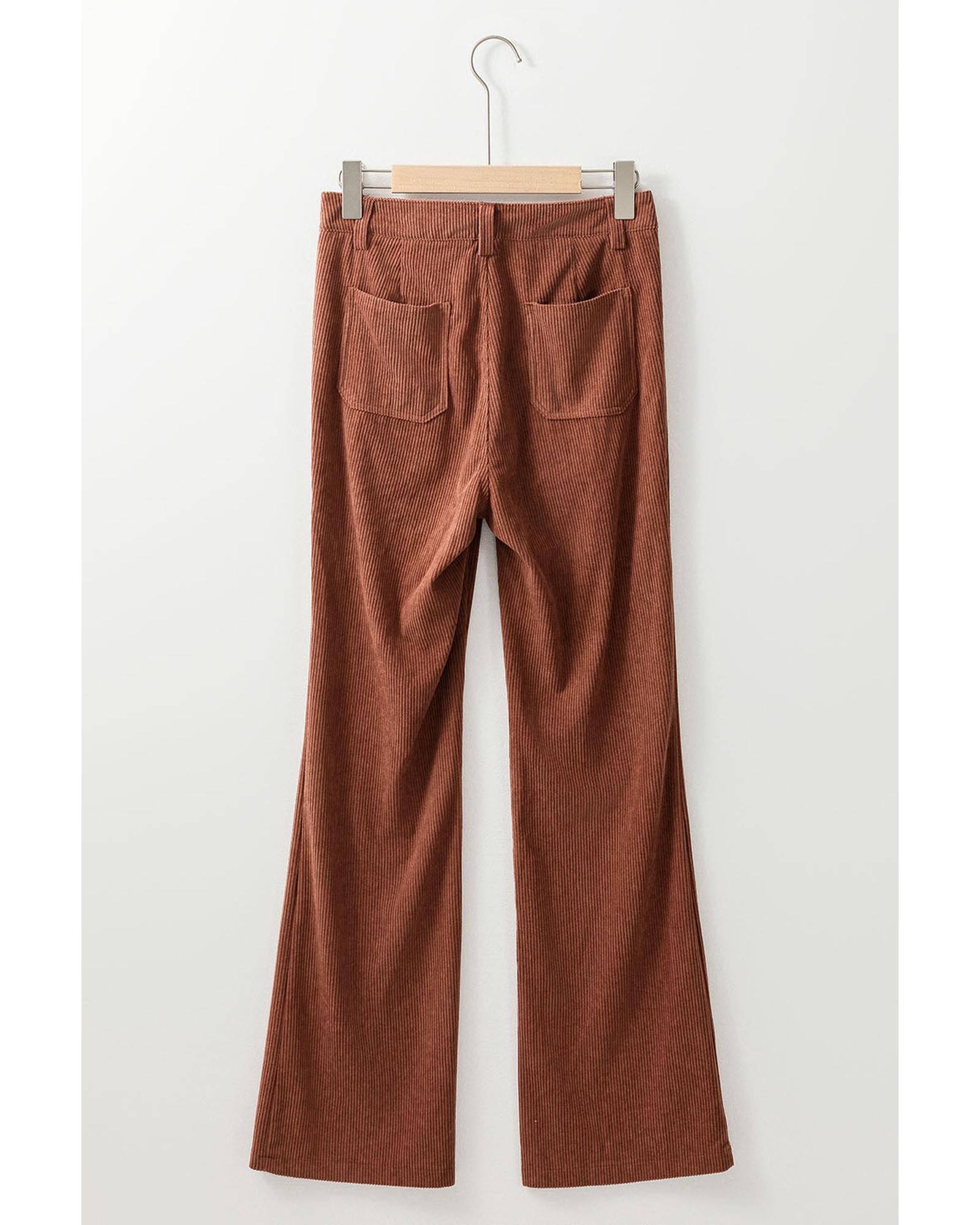 Brown High Waist Square Pockets Corduroy Pants - L 5