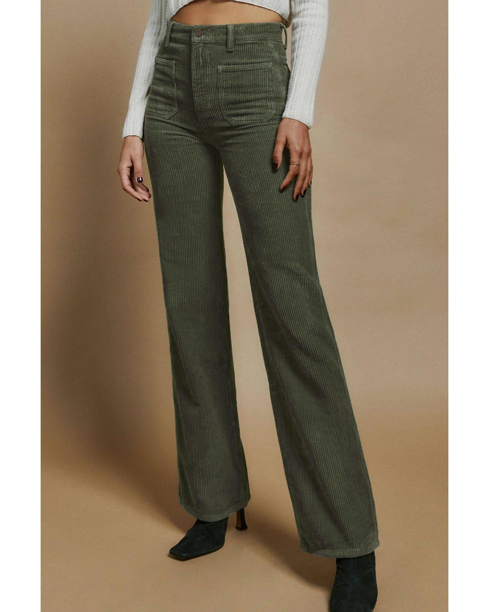 Azura Exchange Green High Waist Square Pockets Corduroy Pants - XL 4