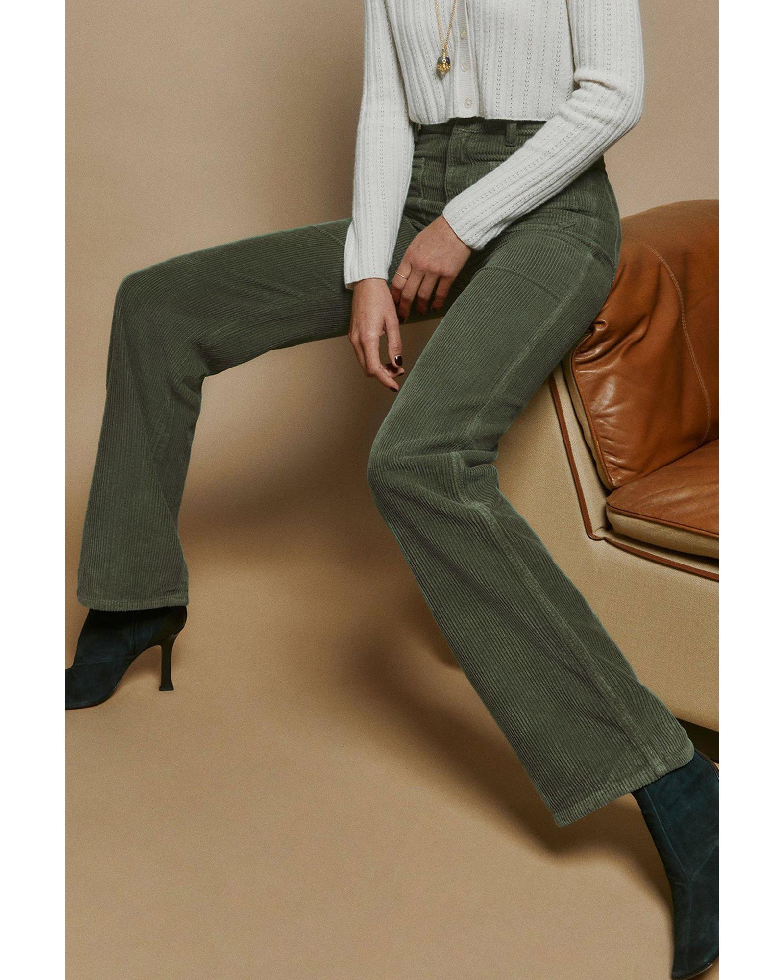 Azura Exchange Green High Waist Square Pockets Corduroy Pants - XL 5