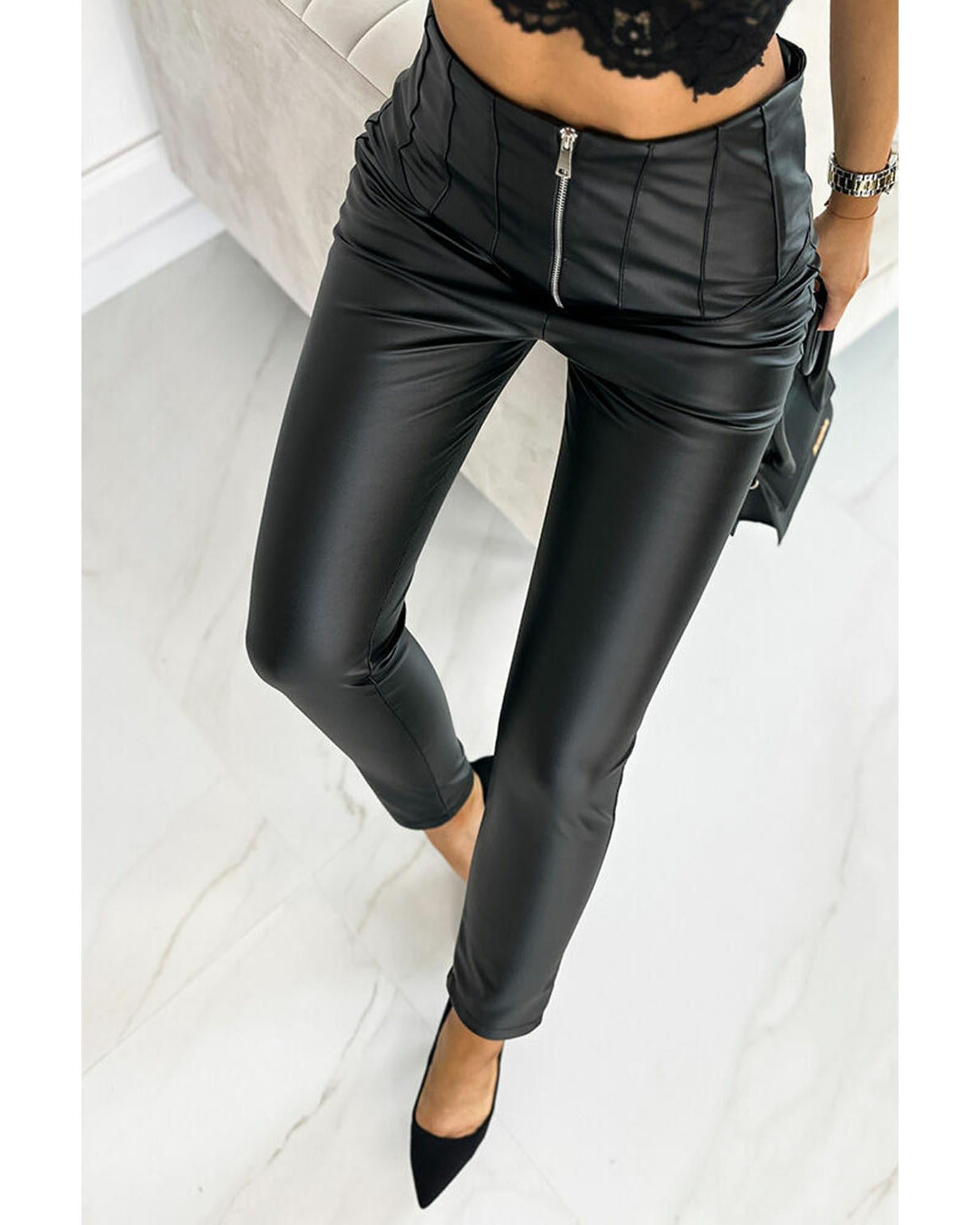 Black PU Leather Zipped High Waist Skinny Pants - XL 5