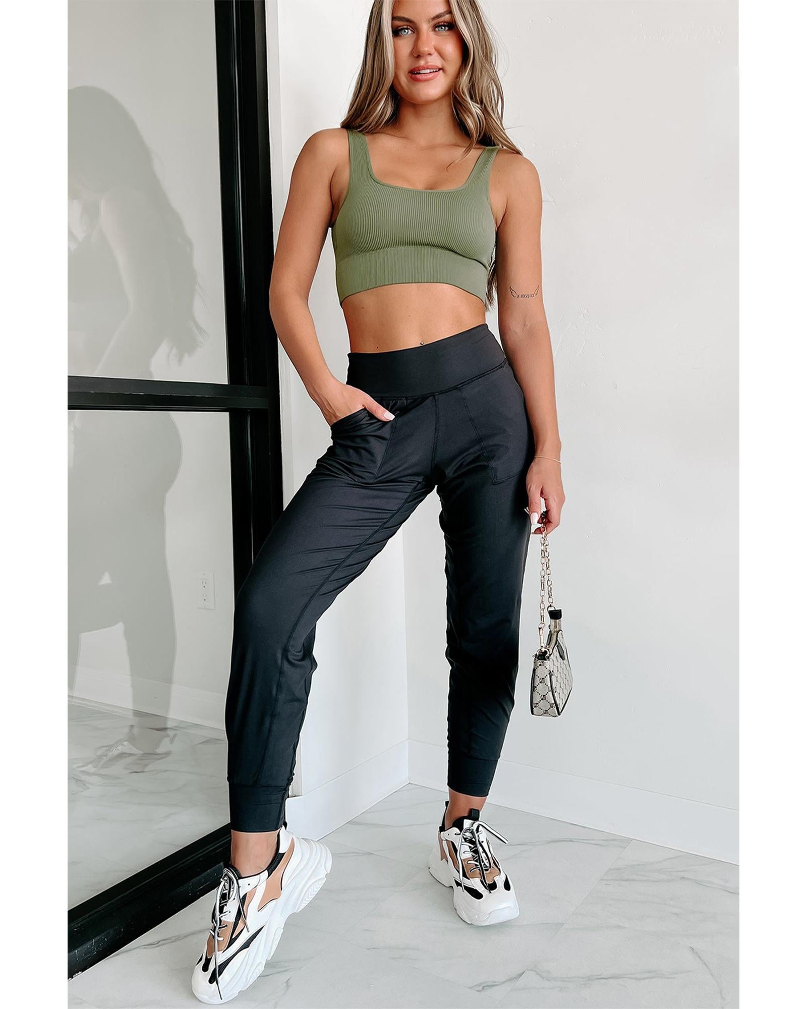 Black Exposed Seam High Waist Pocketed Joggers - M