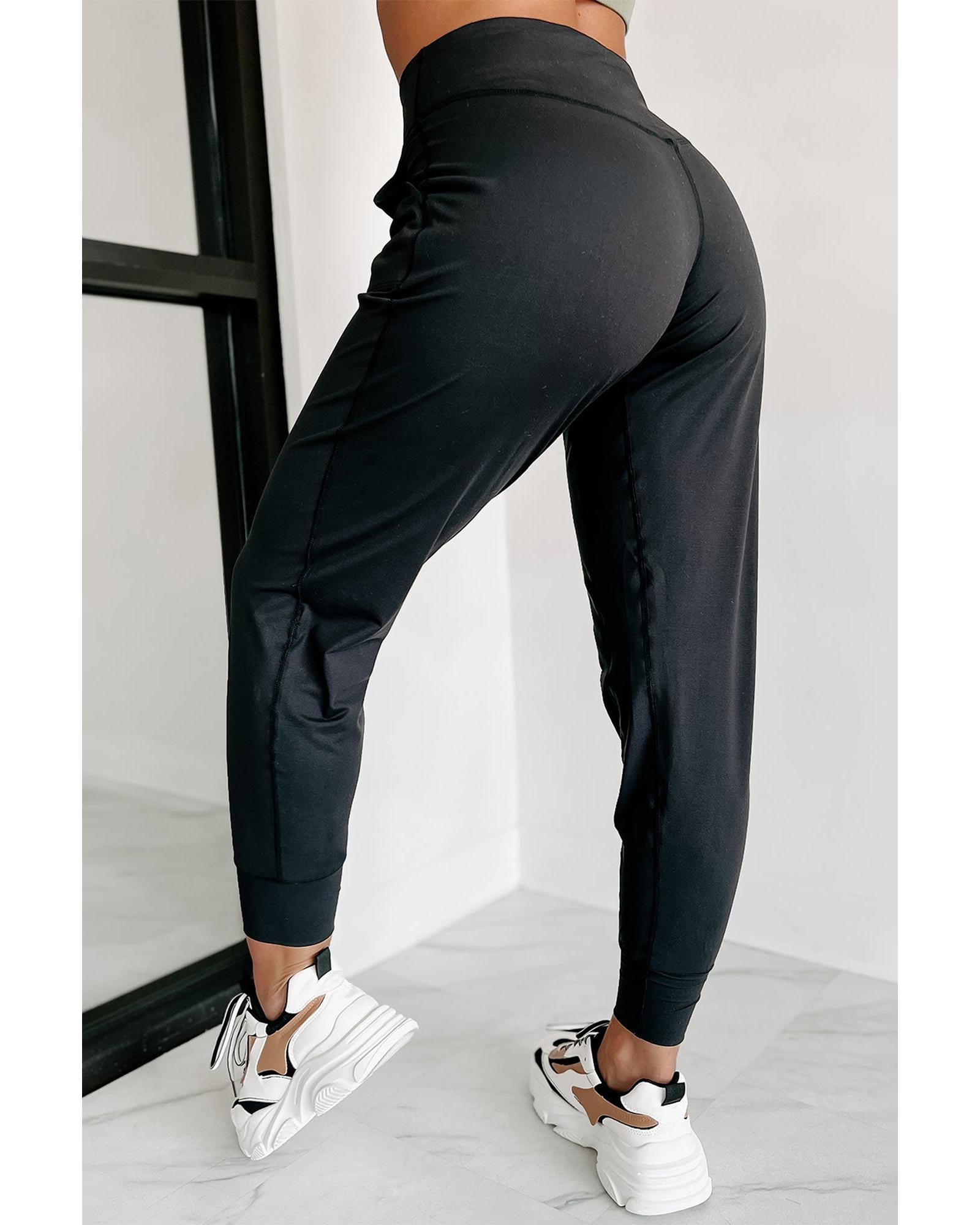 Black Exposed Seam High Waist Pocketed Joggers - S