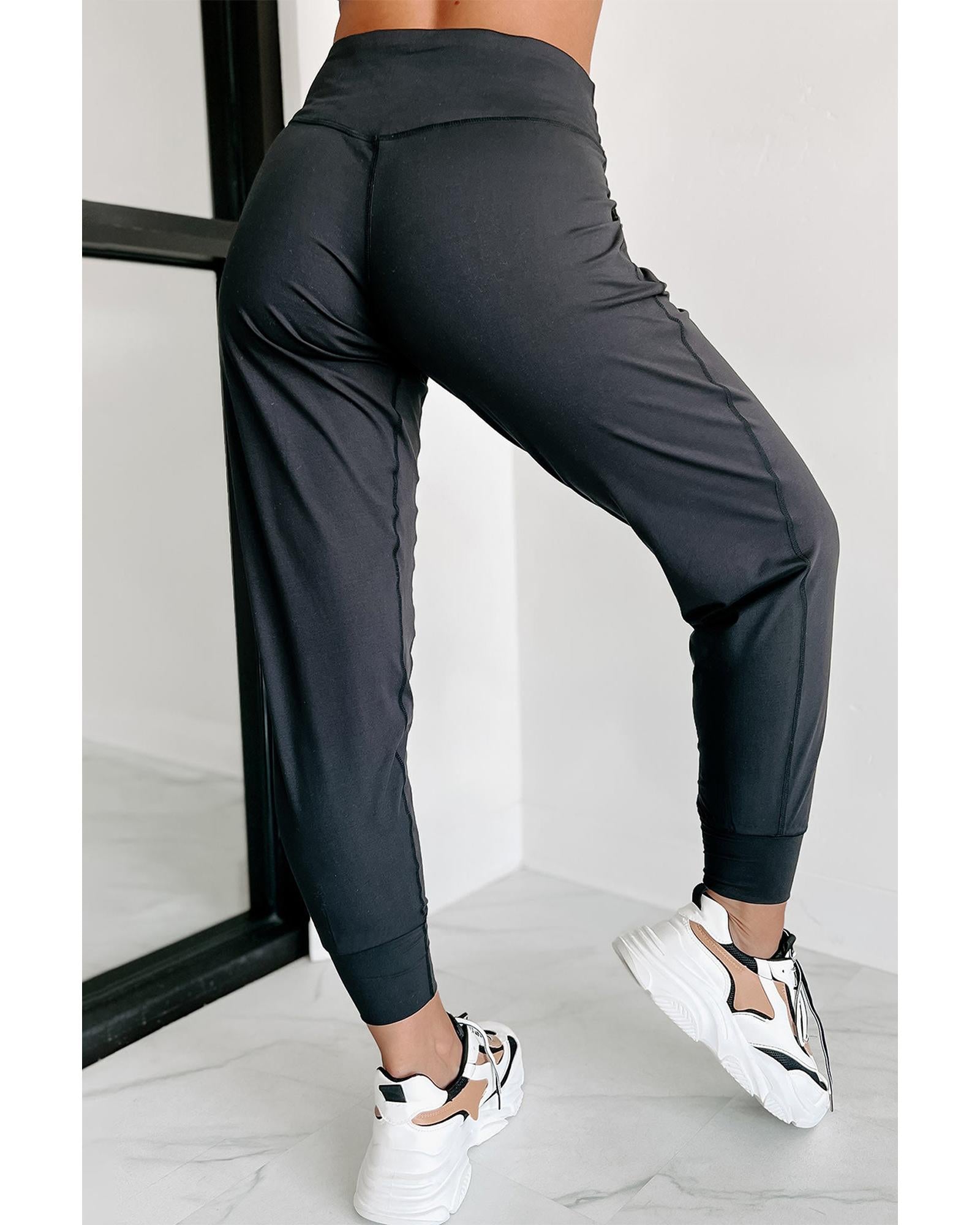Black Exposed Seam High Waist Pocketed Joggers - S 3