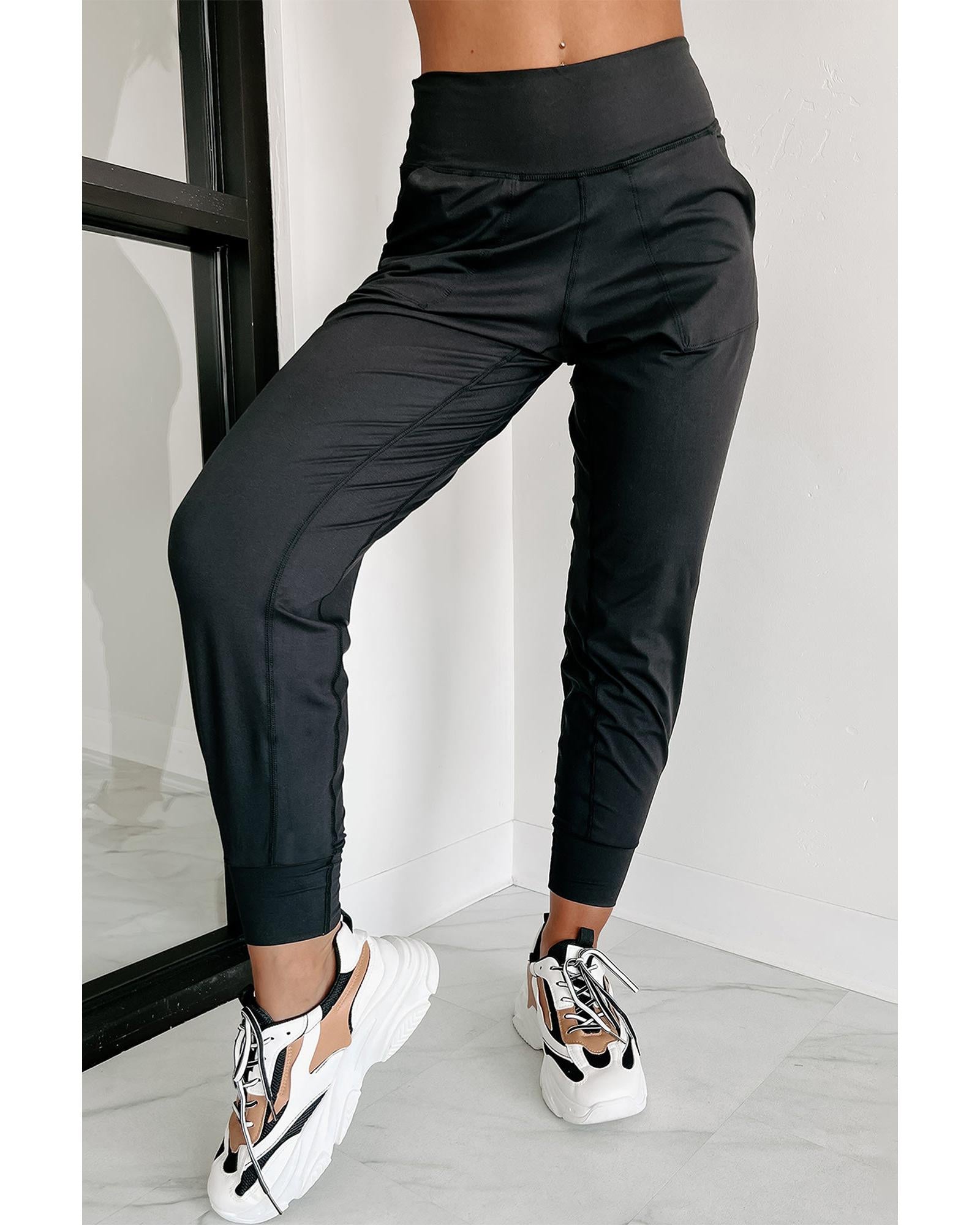 Black Exposed Seam High Waist Pocketed Joggers - S 7