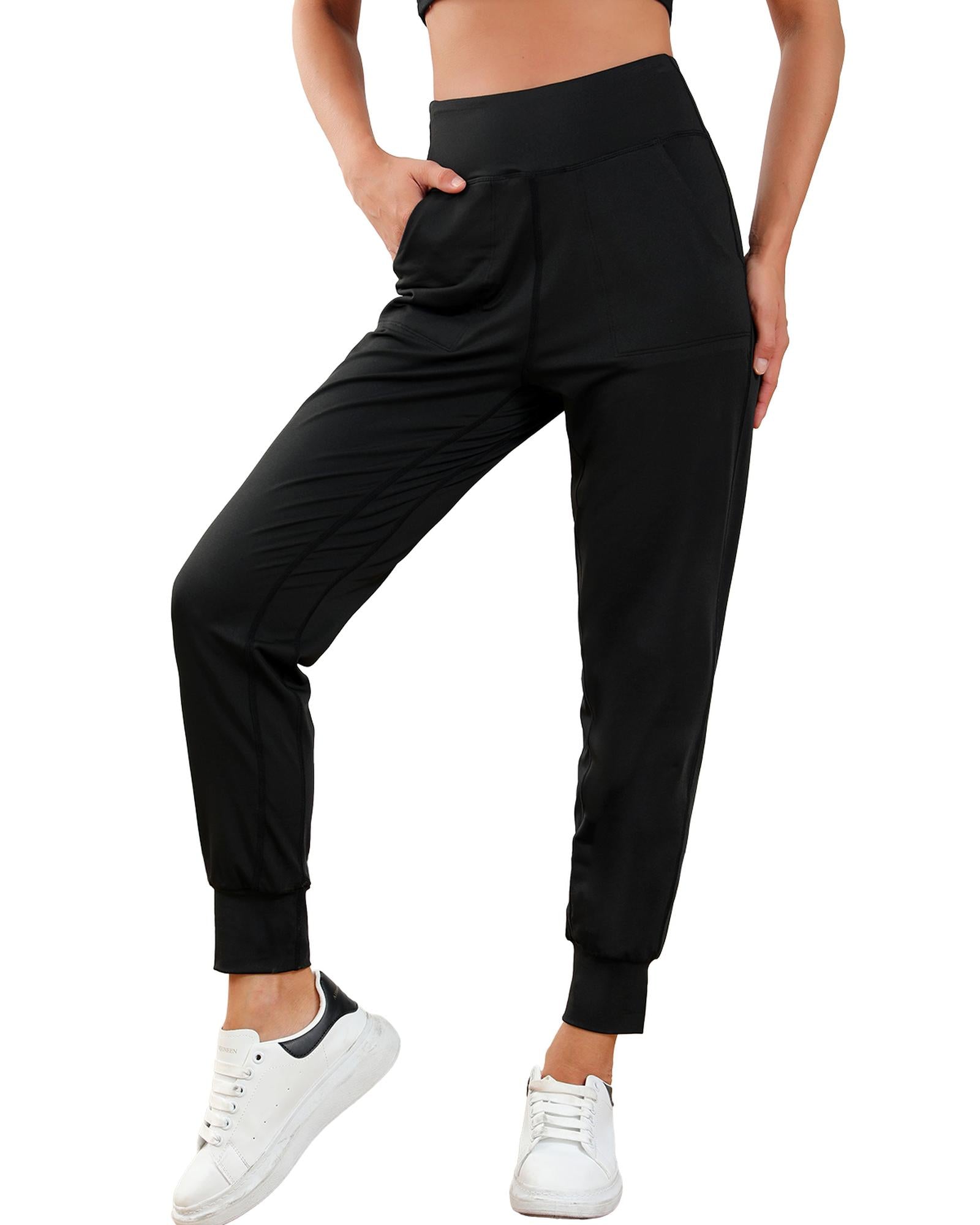 Black Exposed Seam High Waist Pocketed Joggers - S 8