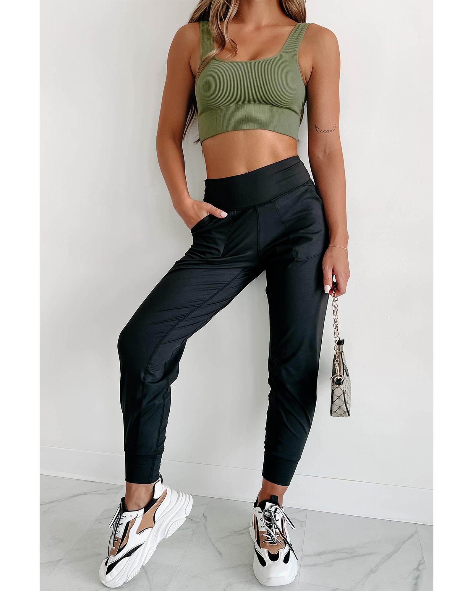 Black Exposed Seam High Waist Pocketed Joggers - XL 4