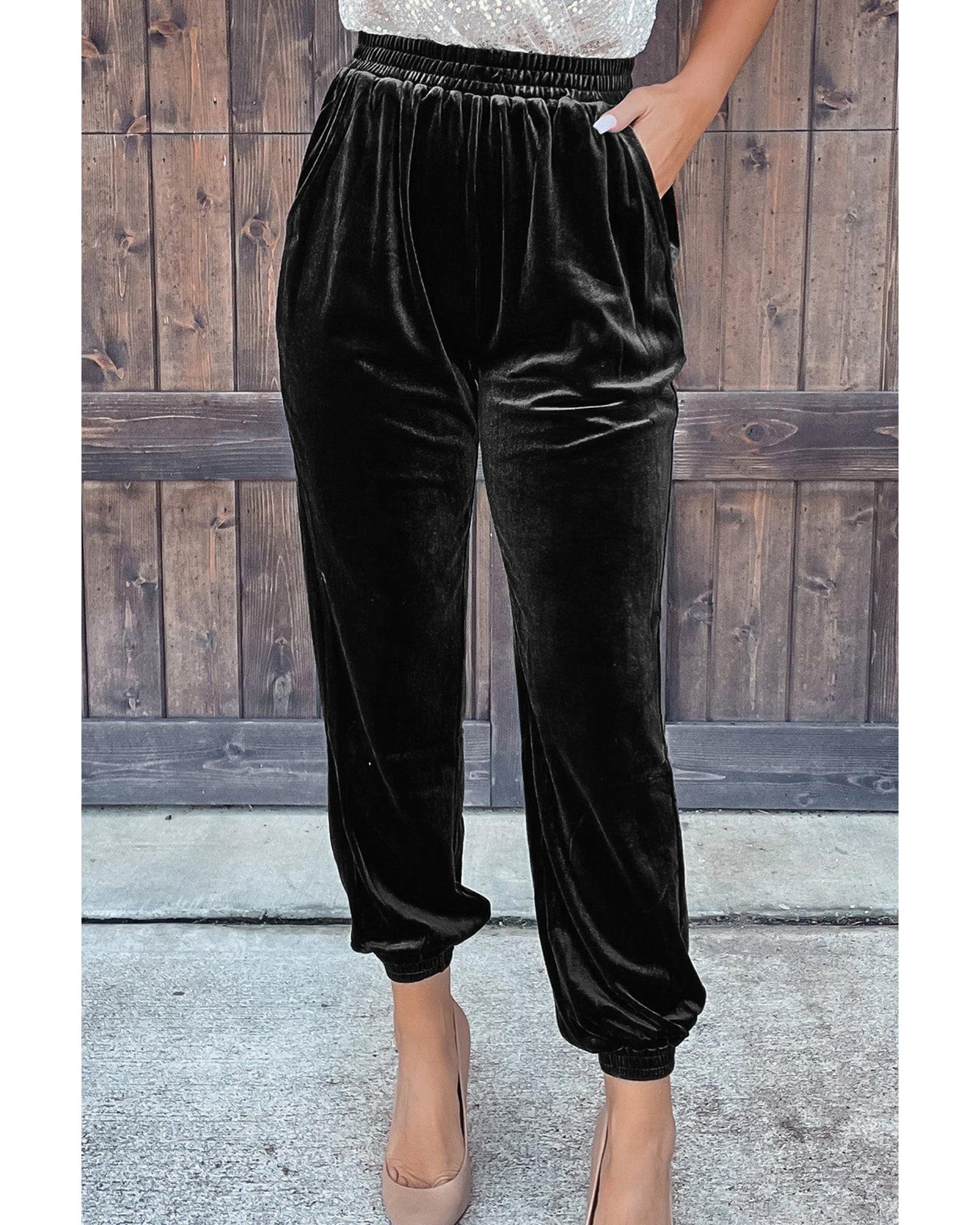 Azura Exchange Luxurious Velvet Jogger Pants - L 4