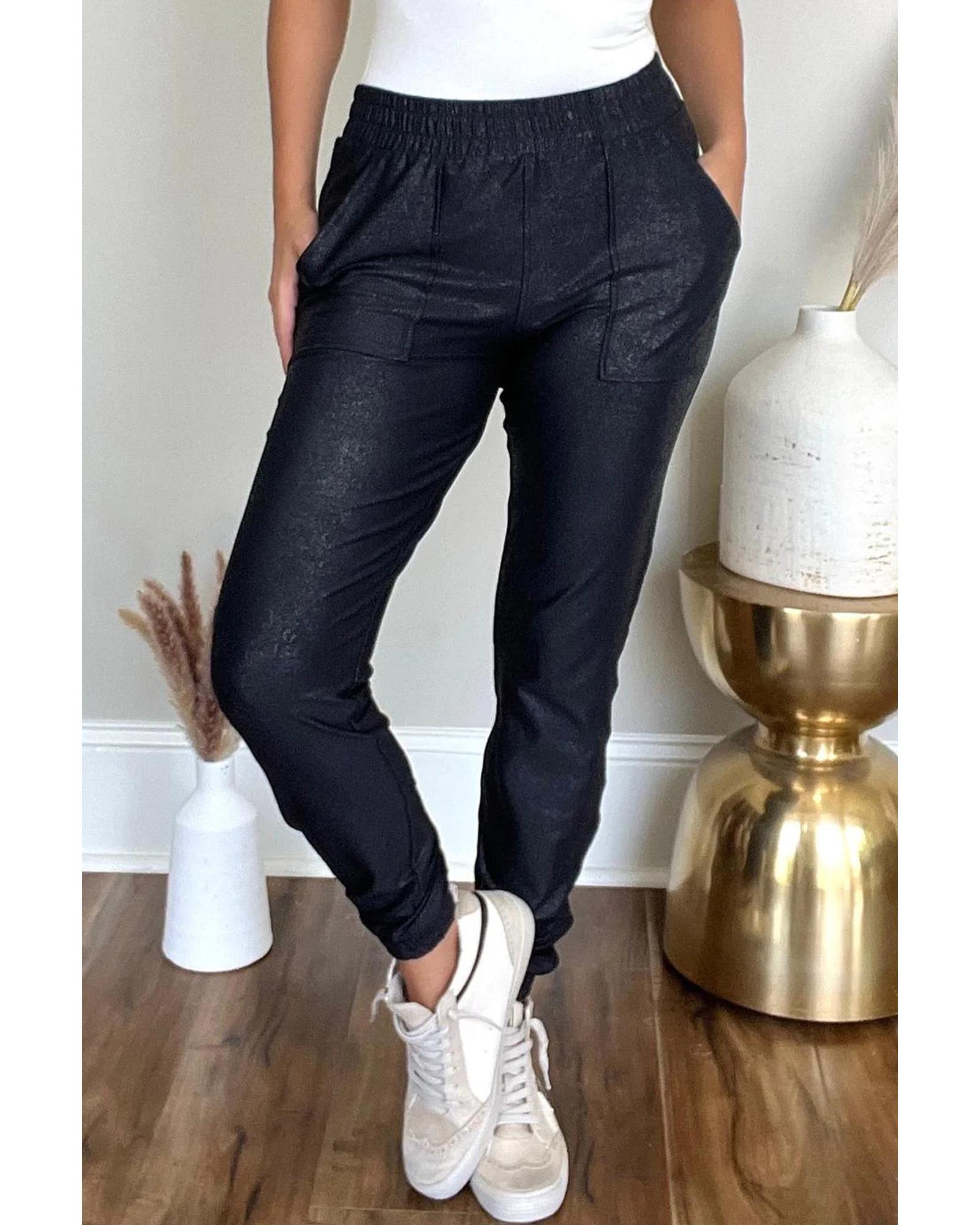 Black Elastic Waist Pocketed Pebble Joggers - M 5