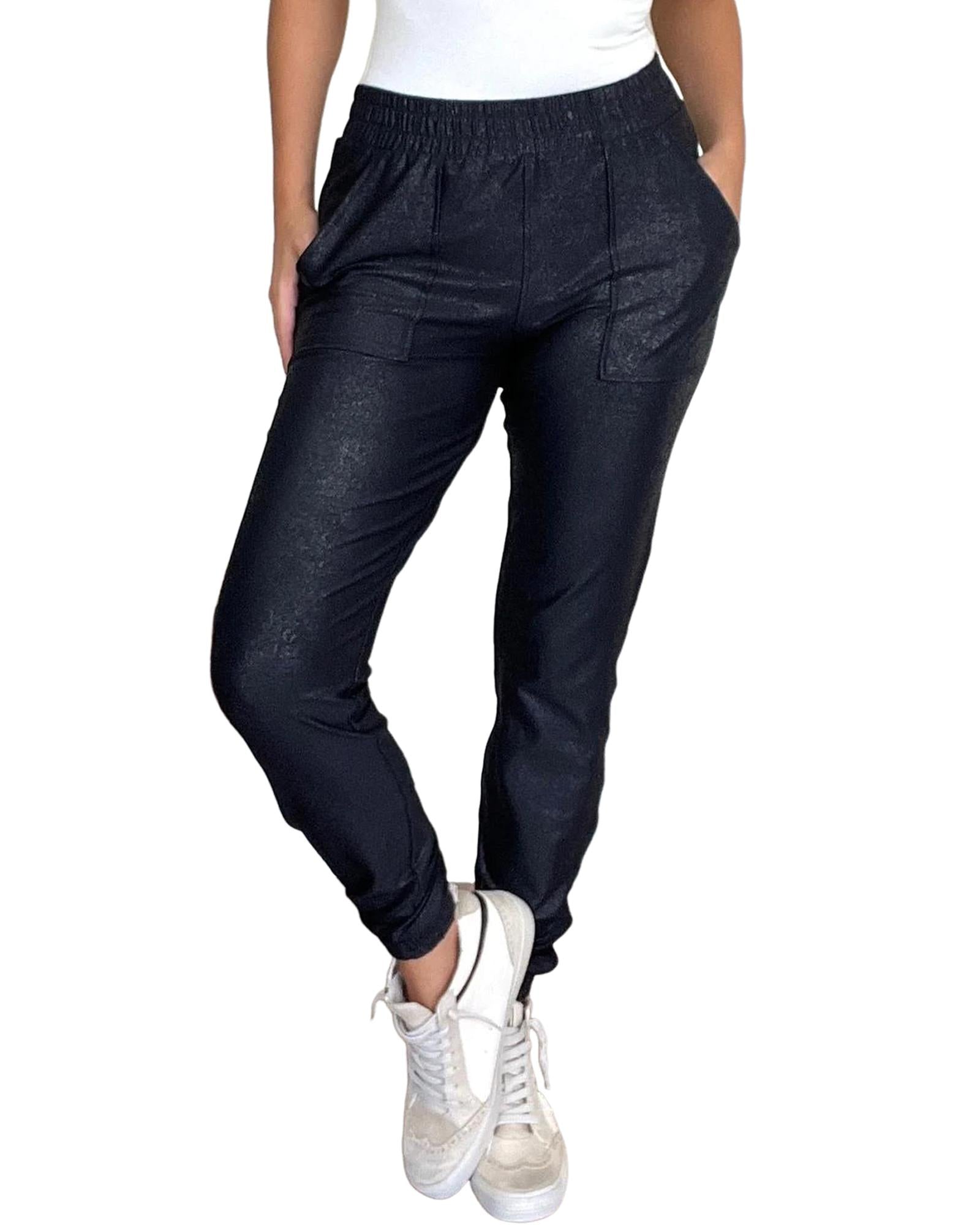 Black Elastic Waist Pocketed Pebble Joggers - M 6
