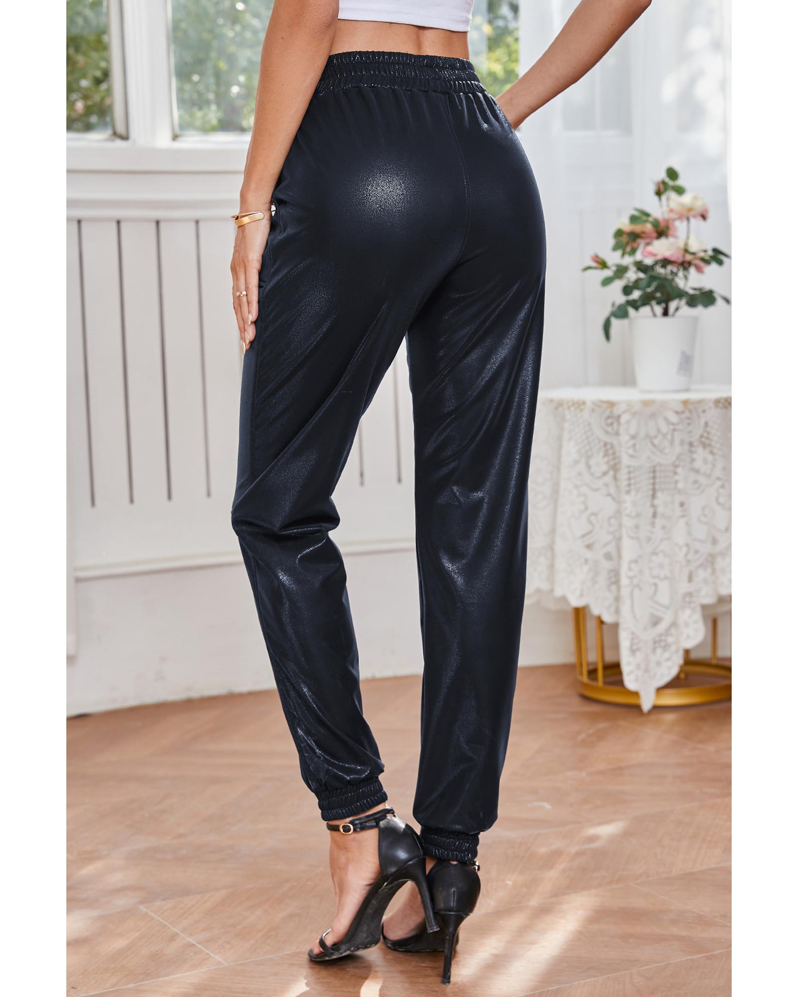 Black Elastic Waist Pocketed Pebble Joggers - M 8