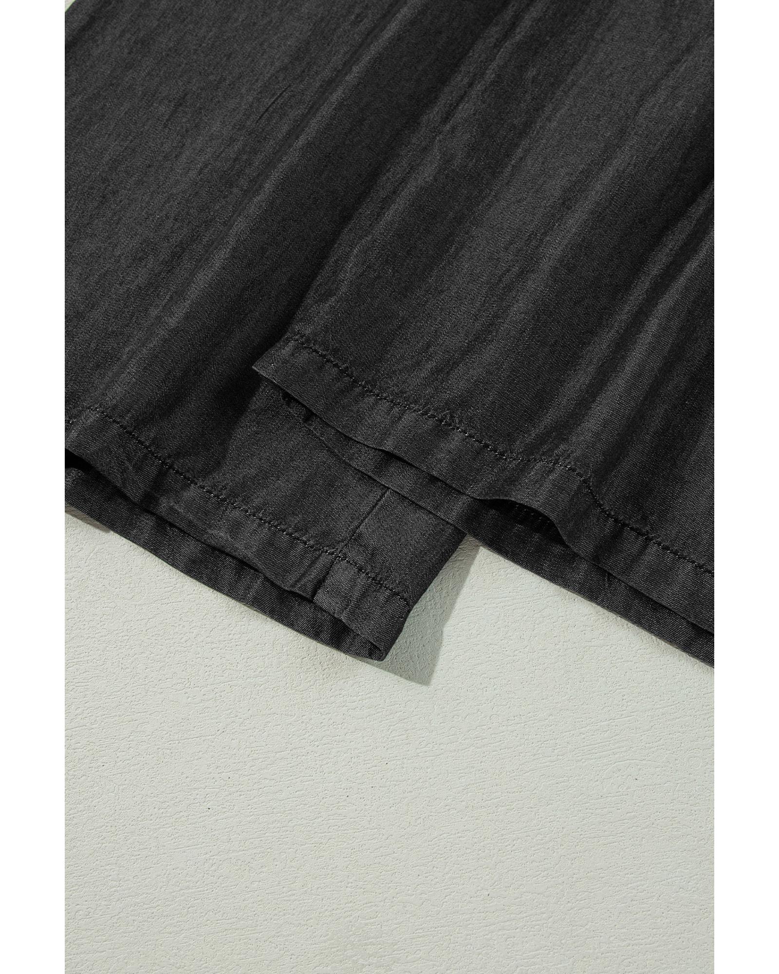 Black Side Pockets Frilled Smocked High Waist Wide Leg Jeans - 2XL 8