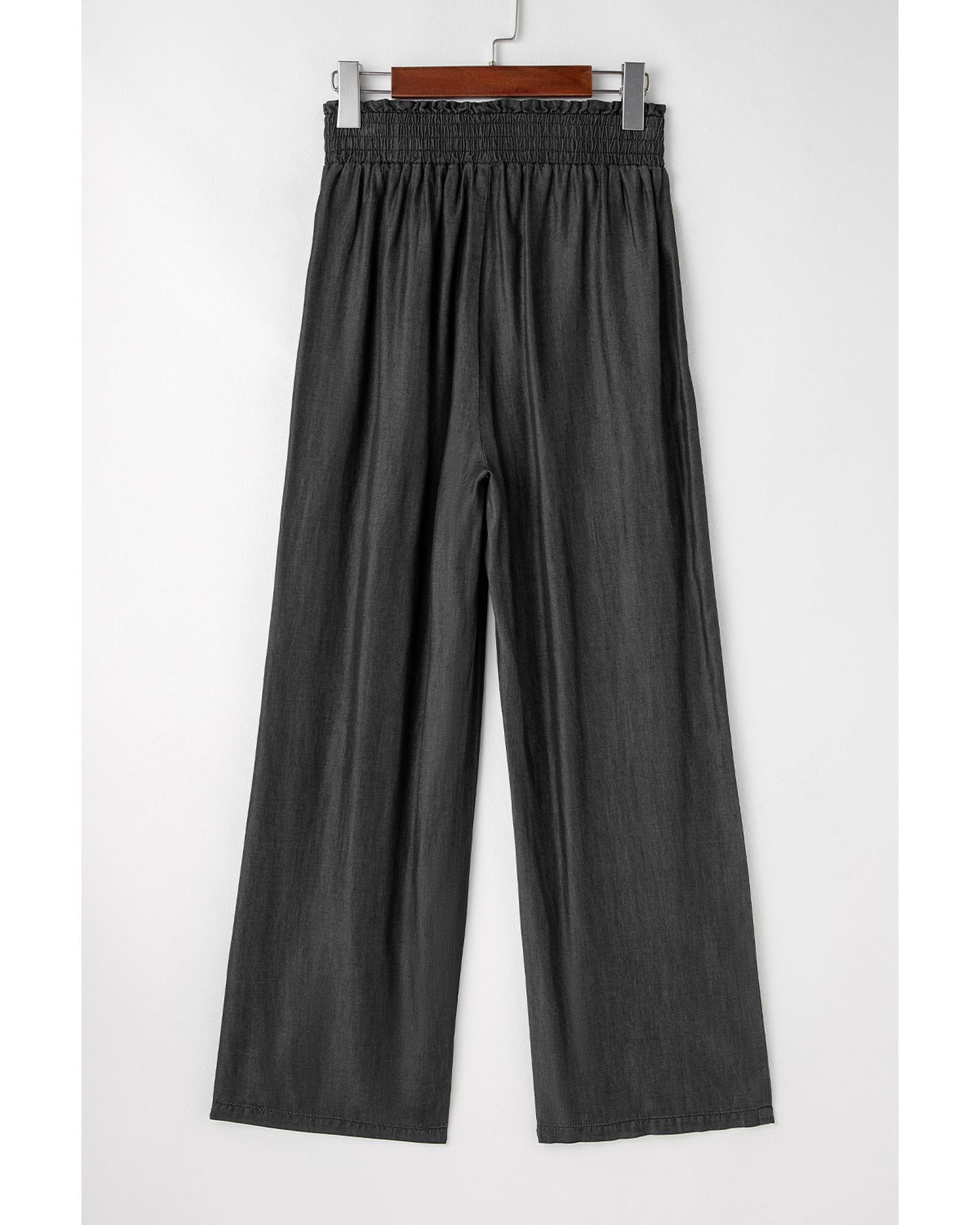 Black Side Pockets Frilled Smocked High Waist Wide Leg Jeans - XL 6