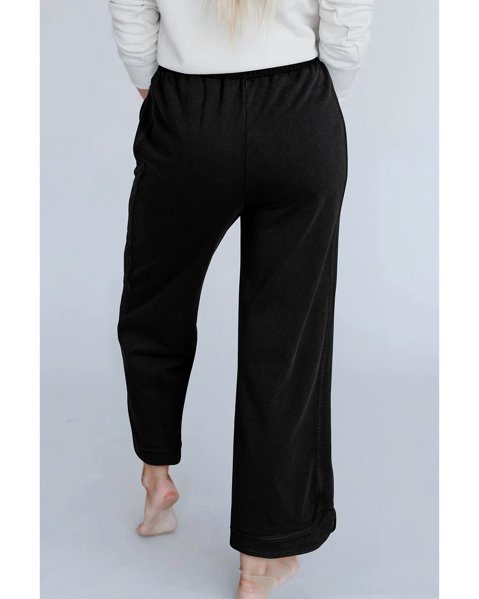 Black Mineral Wash Exposed Seam Wide Leg Pants - S 3