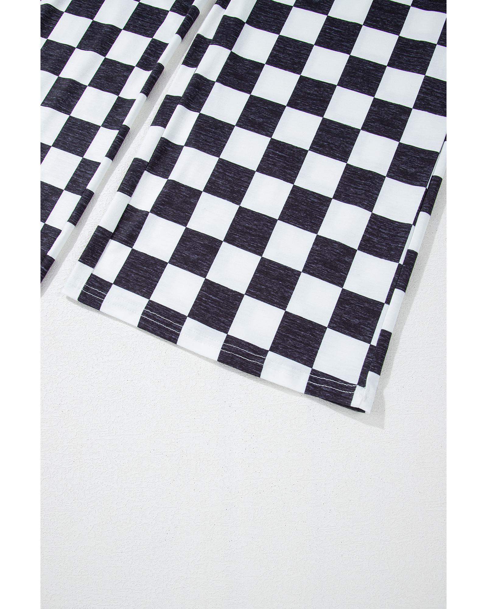 Black 2-Tone Checked Print High Waist Wide Leg Pants - XL 4