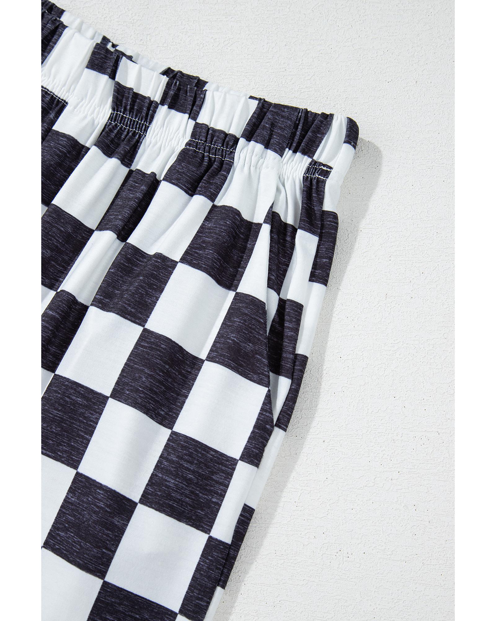 Black 2-Tone Checked Print High Waist Wide Leg Pants - XL 6
