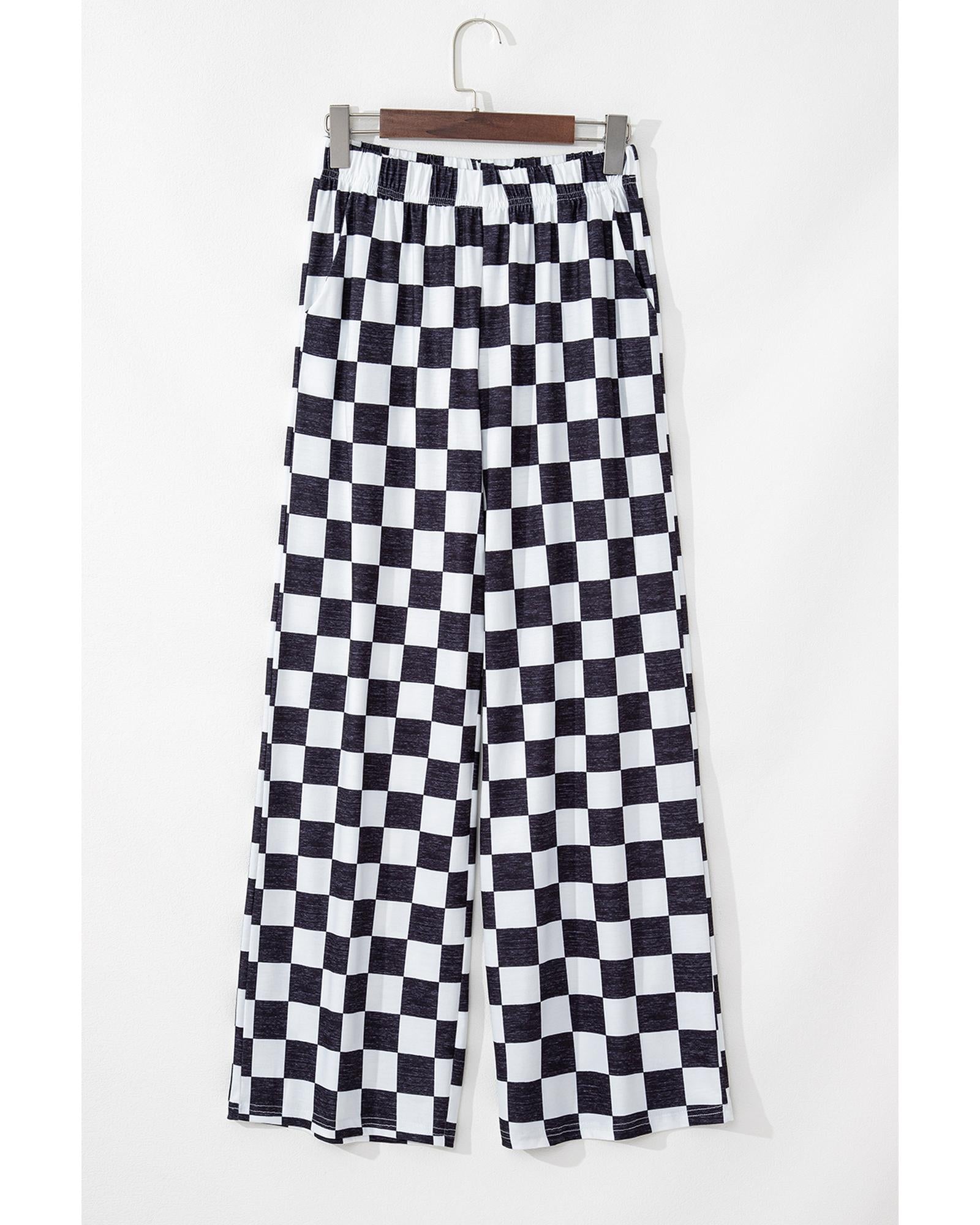 Black 2-Tone Checked Print High Waist Wide Leg Pants - XL 8