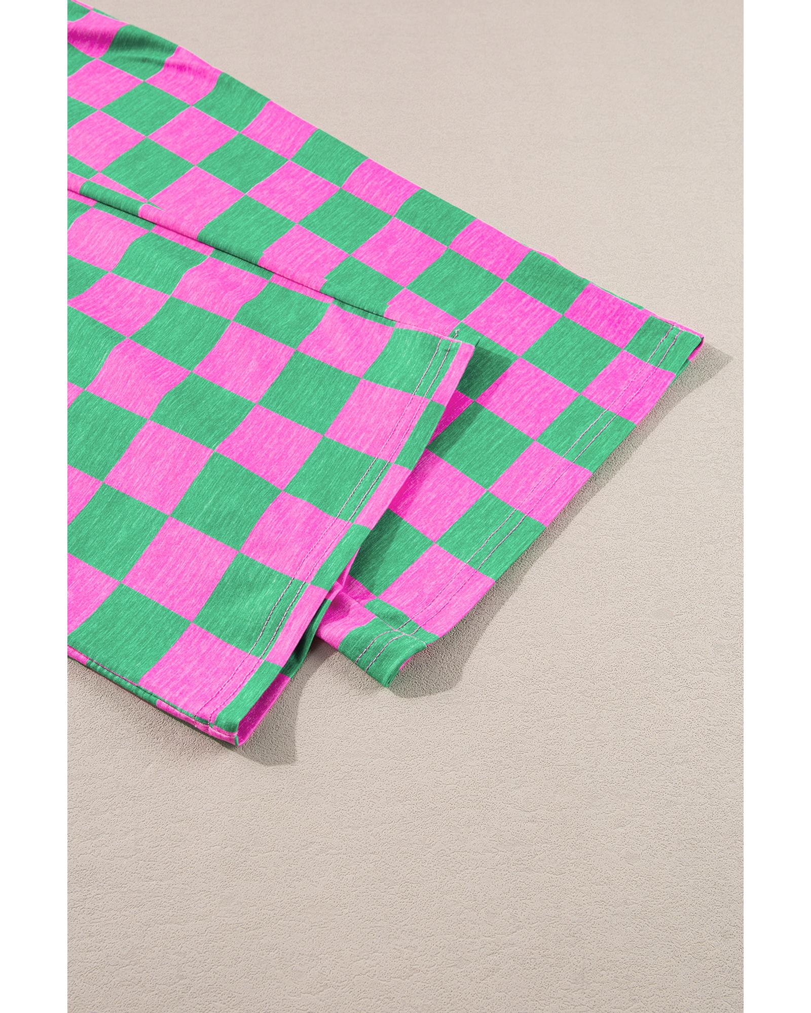 Green 2-Tone Checked Print High Waist Wide Leg Pants - L 4