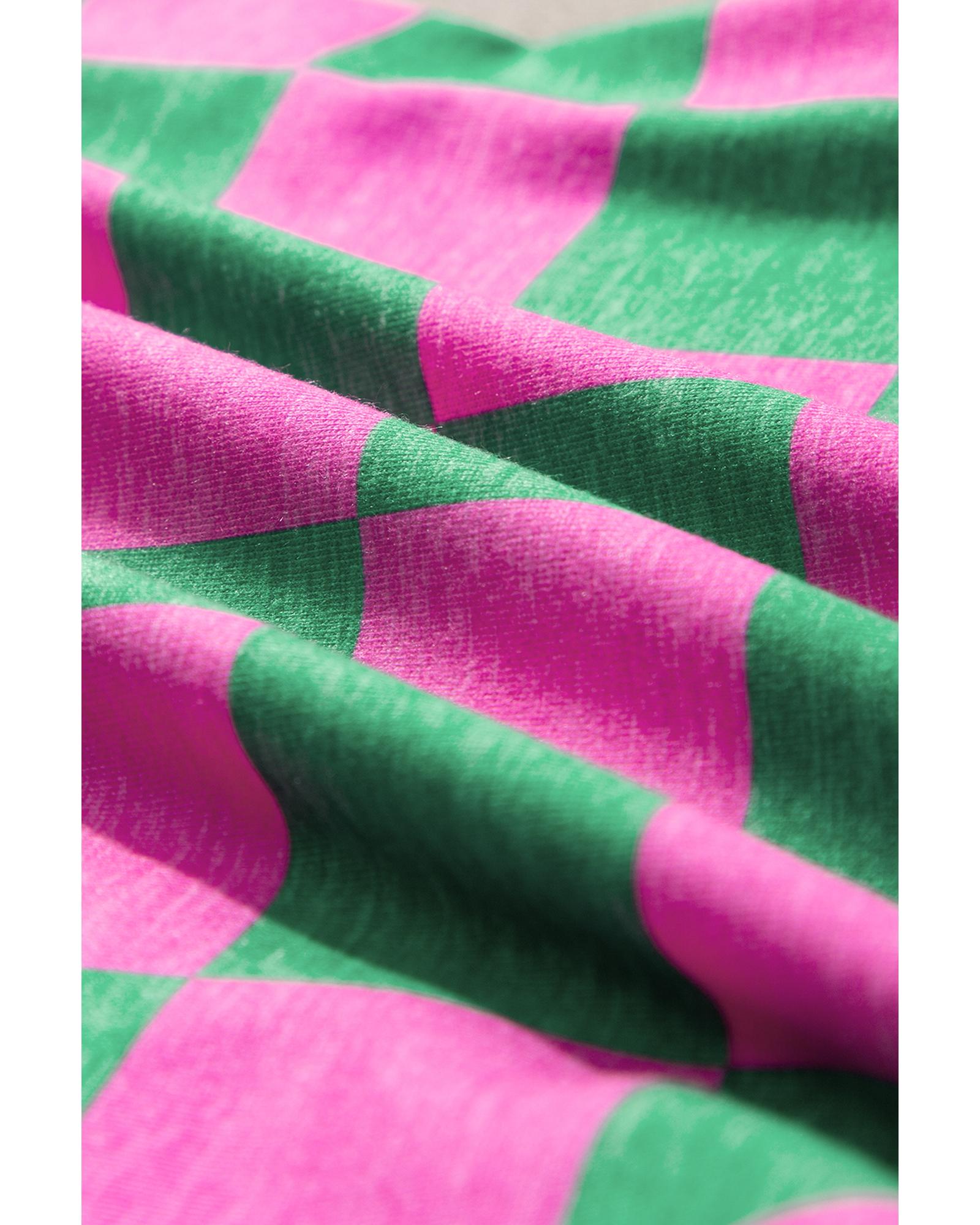 Green 2-Tone Checked Print High Waist Wide Leg Pants - M 5