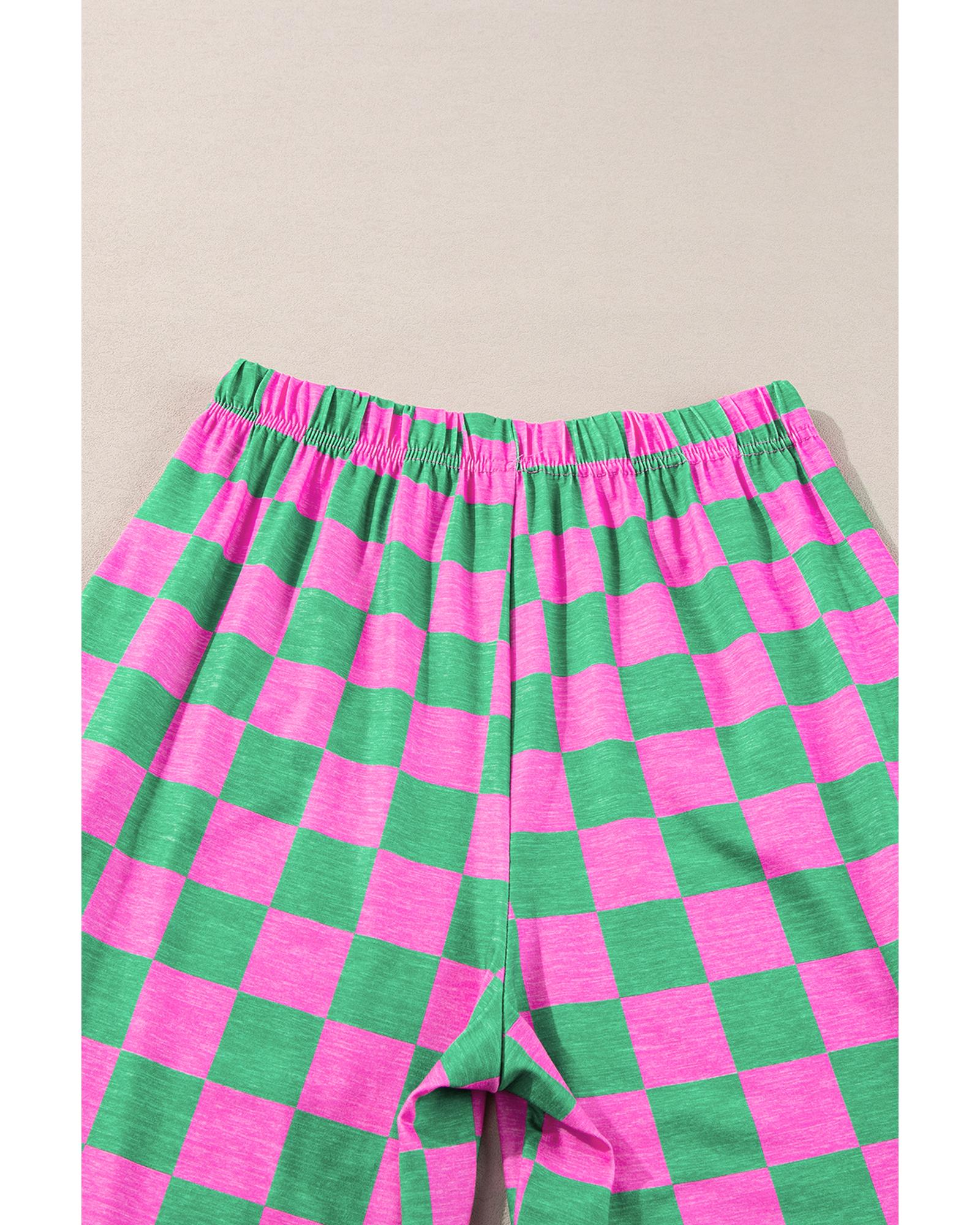Green 2-Tone Checked Print High Waist Wide Leg Pants - XL 6