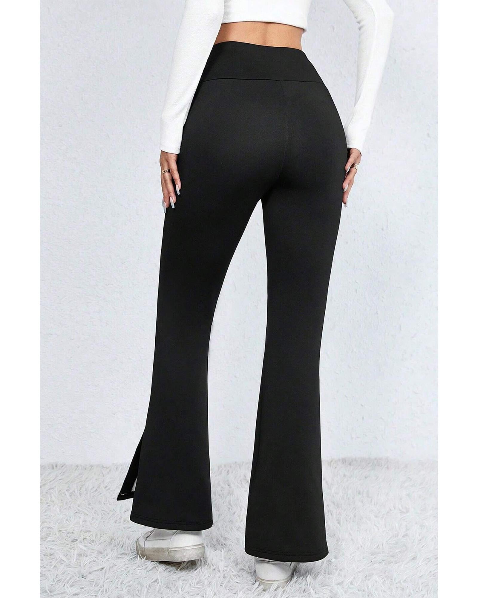 Black Thermal Lined Split Flare Leg Pants - L 5