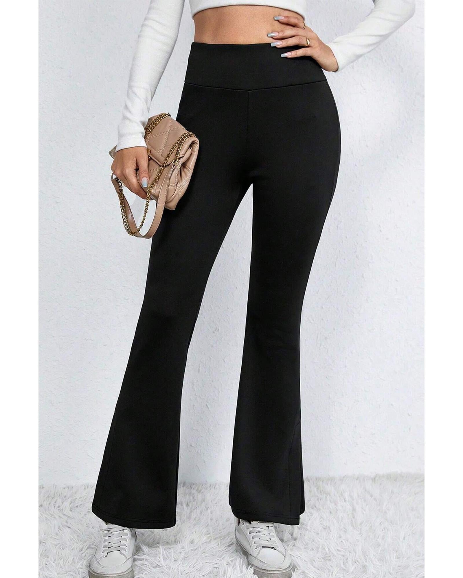 Black Thermal Lined Split Flare Leg Pants - M 3