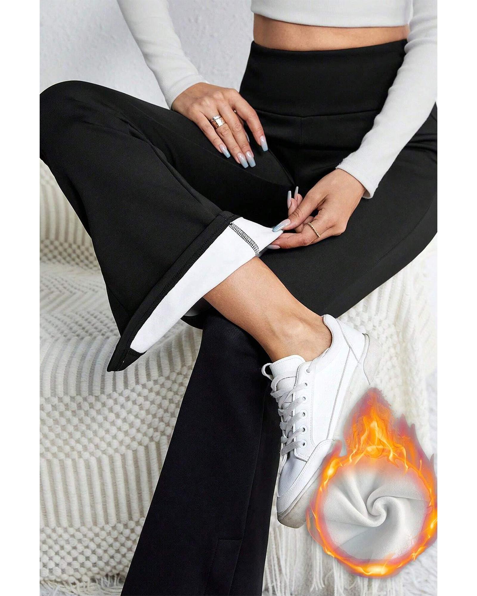 Black Thermal Lined Split Flare Leg Pants - M 4