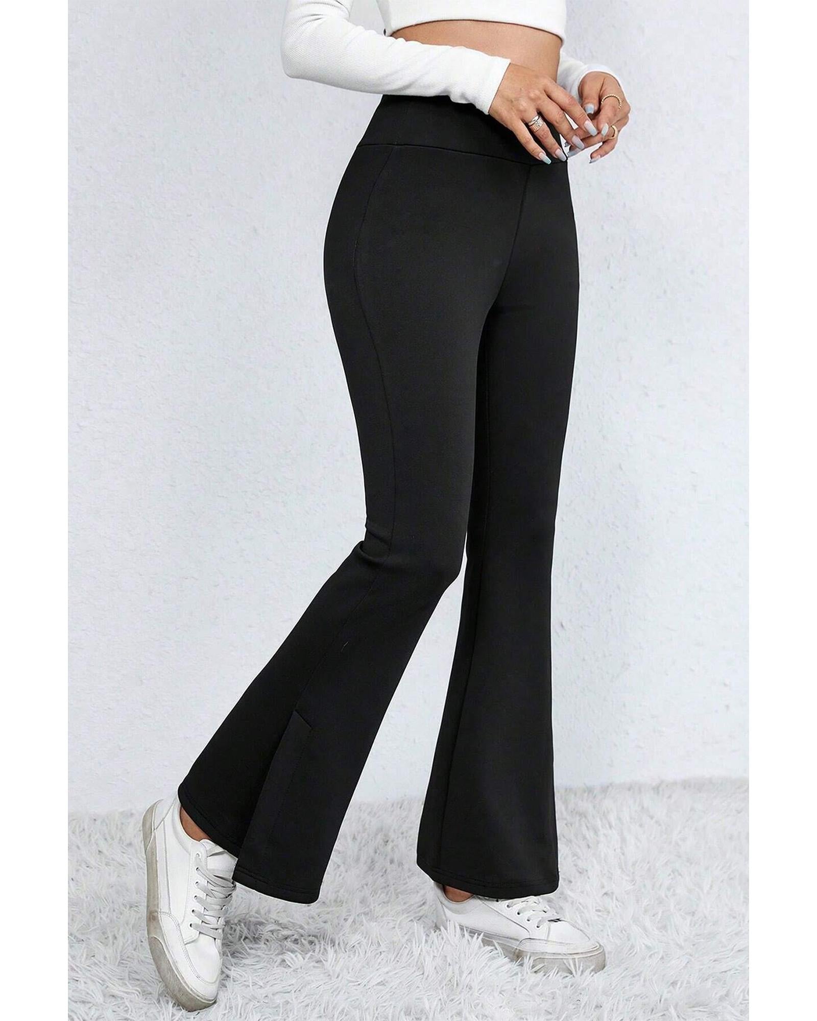 Black Thermal Lined Split Flare Leg Pants - XL 6
