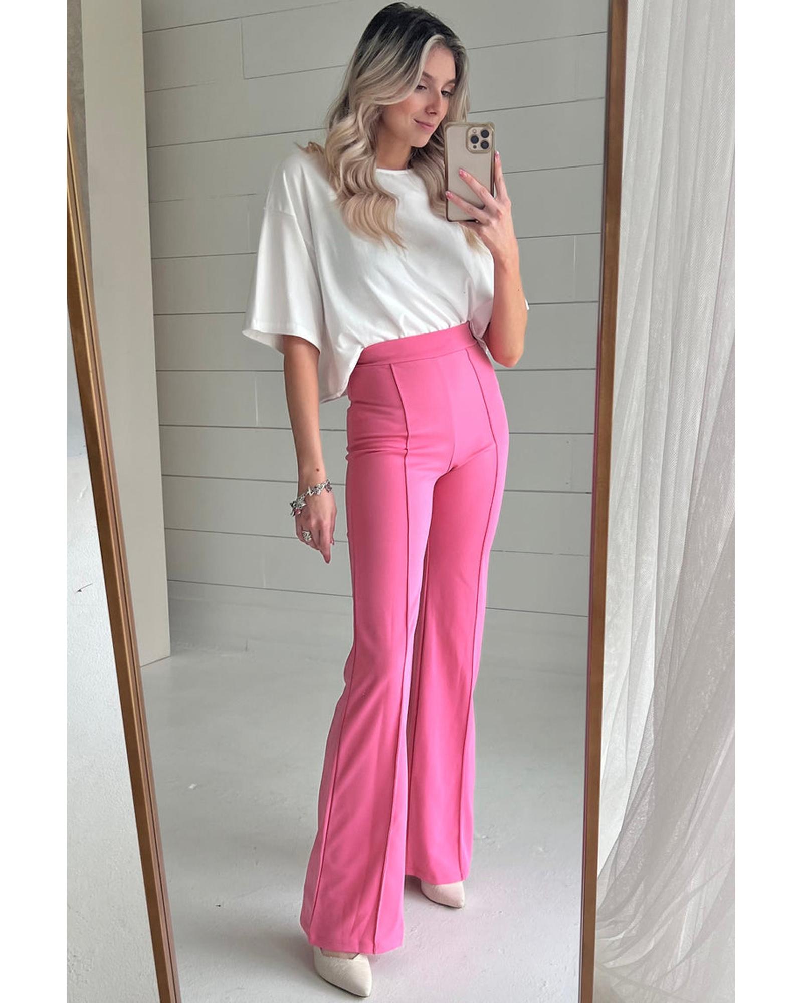Sachet Pink High Waist Central Seam Flared Pants - XL 4