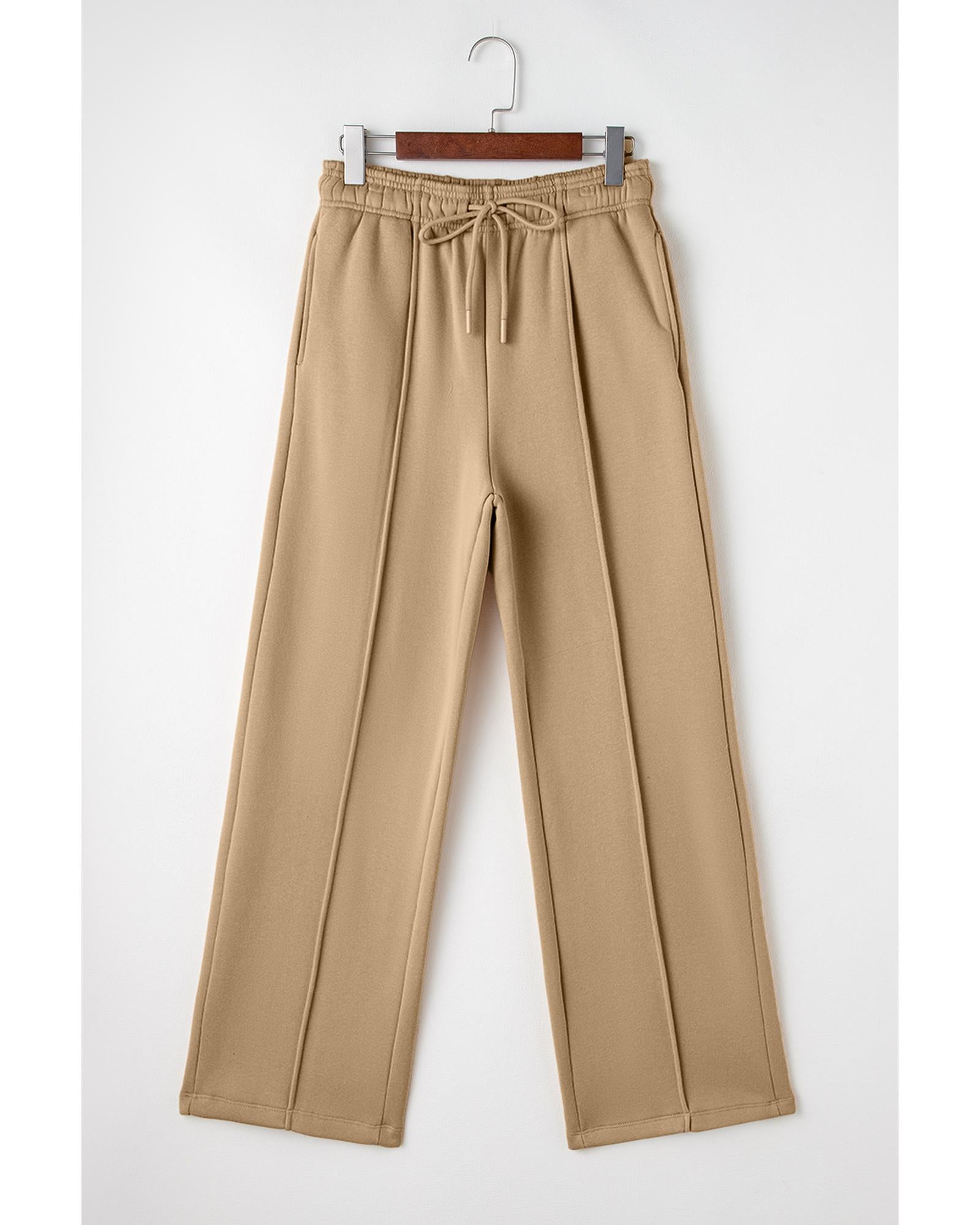 Smoke Gray Exposed Seam Drawstring High Waist Wide Leg Pants - L 6