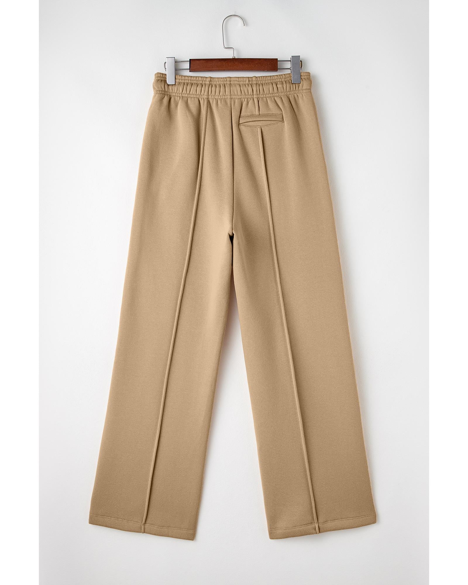 Smoke Gray Exposed Seam Drawstring High Waist Wide Leg Pants - M 3