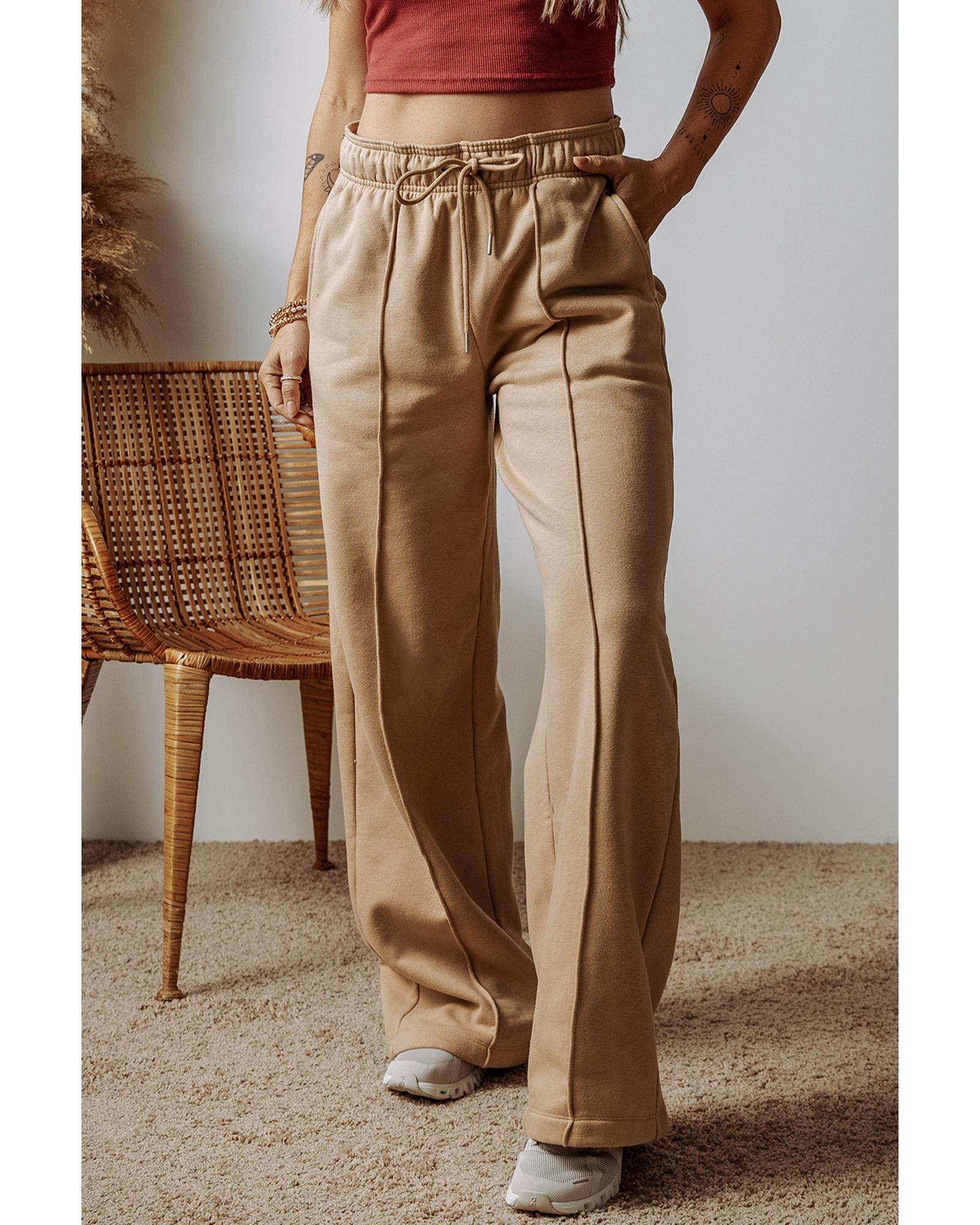 Smoke Gray Exposed Seam Drawstring High Waist Wide Leg Pants - XL 5