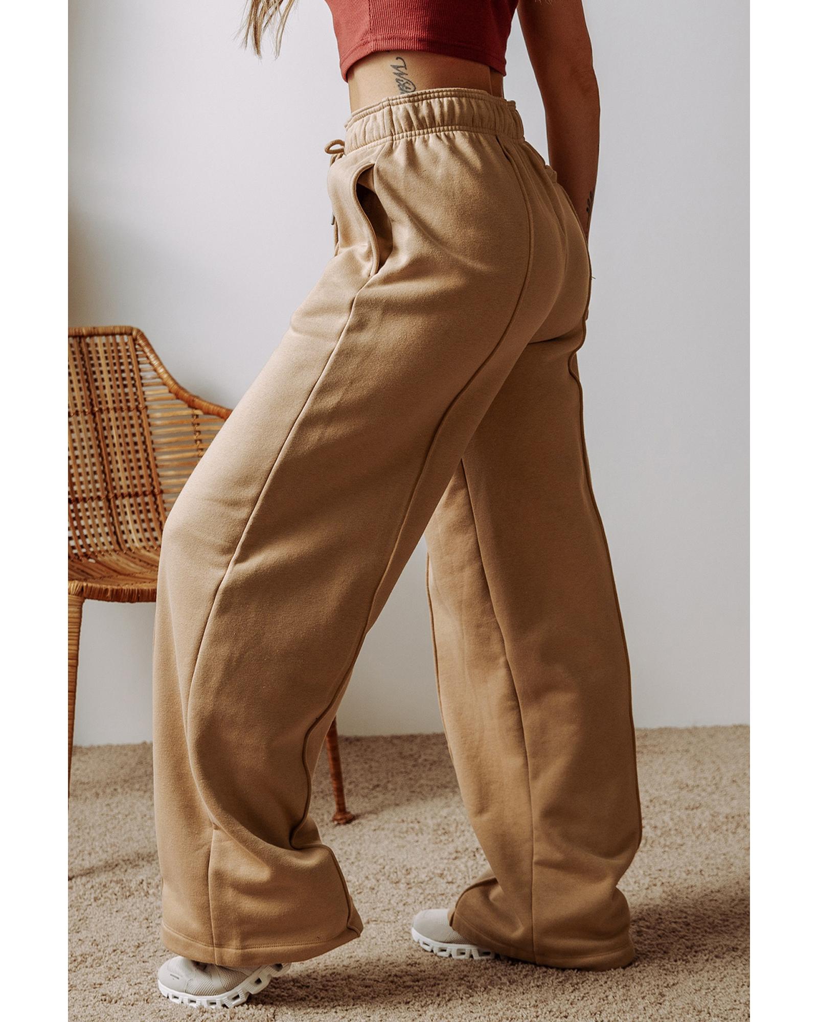 Smoke Gray Exposed Seam Drawstring High Waist Wide Leg Pants - XL 7