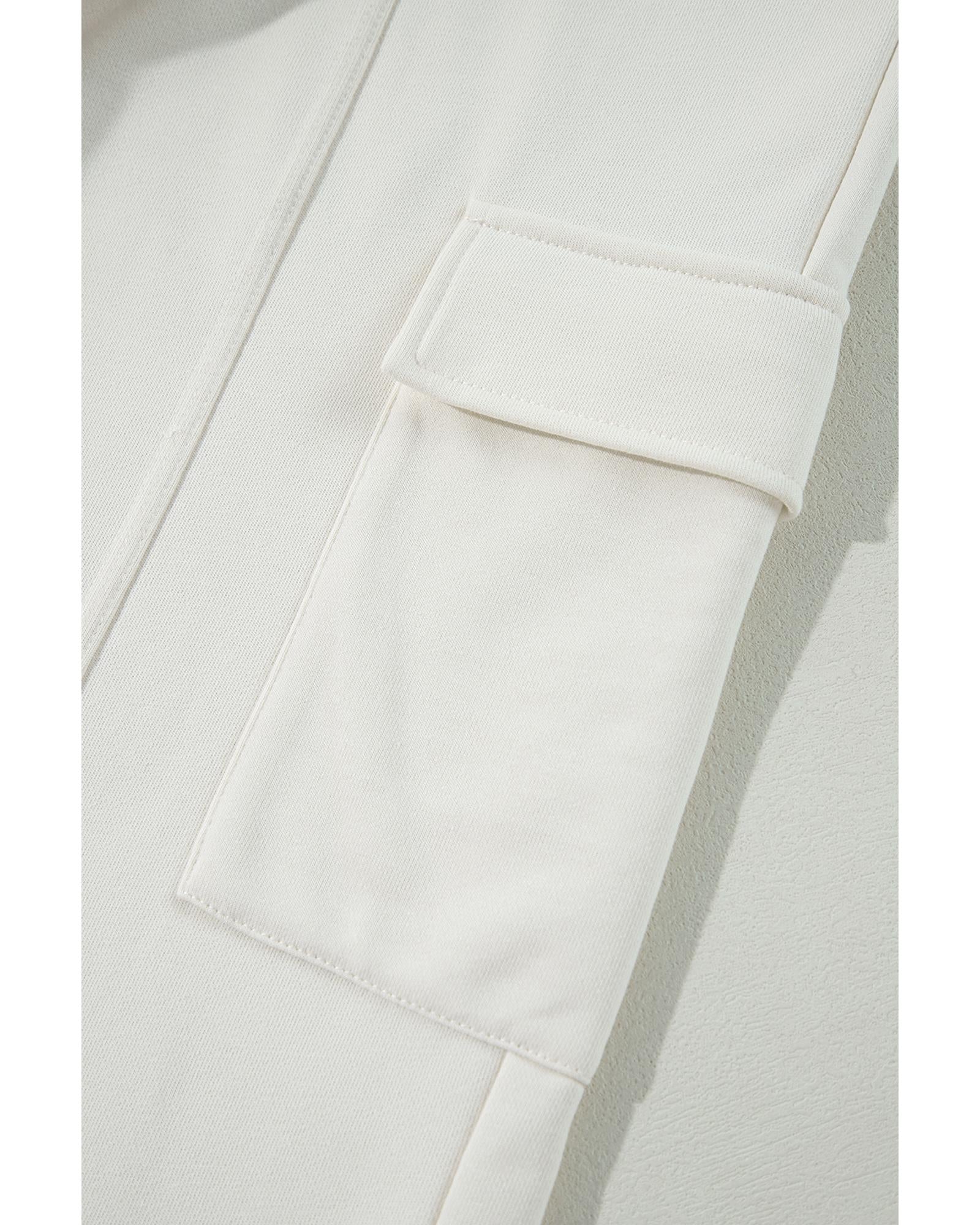 Beige Plain Cargo Pockets High Waist Casual Sweatpants - M 8