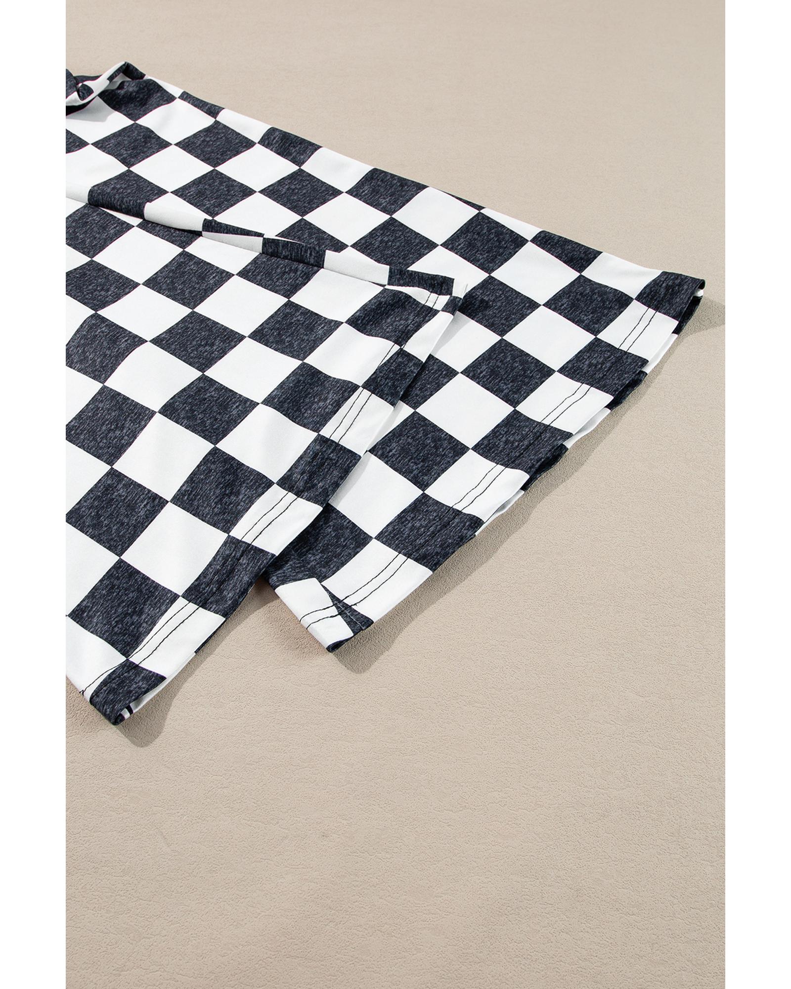 Black Checkerboard High Rise Casual Flared Pants - S 7