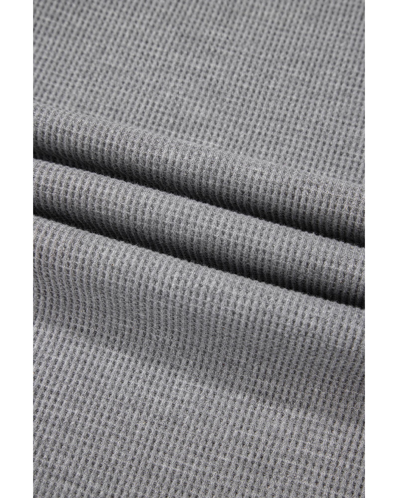 Gray Waffle Knit Drawstring High Waist Wide Leg Pants - XL 4