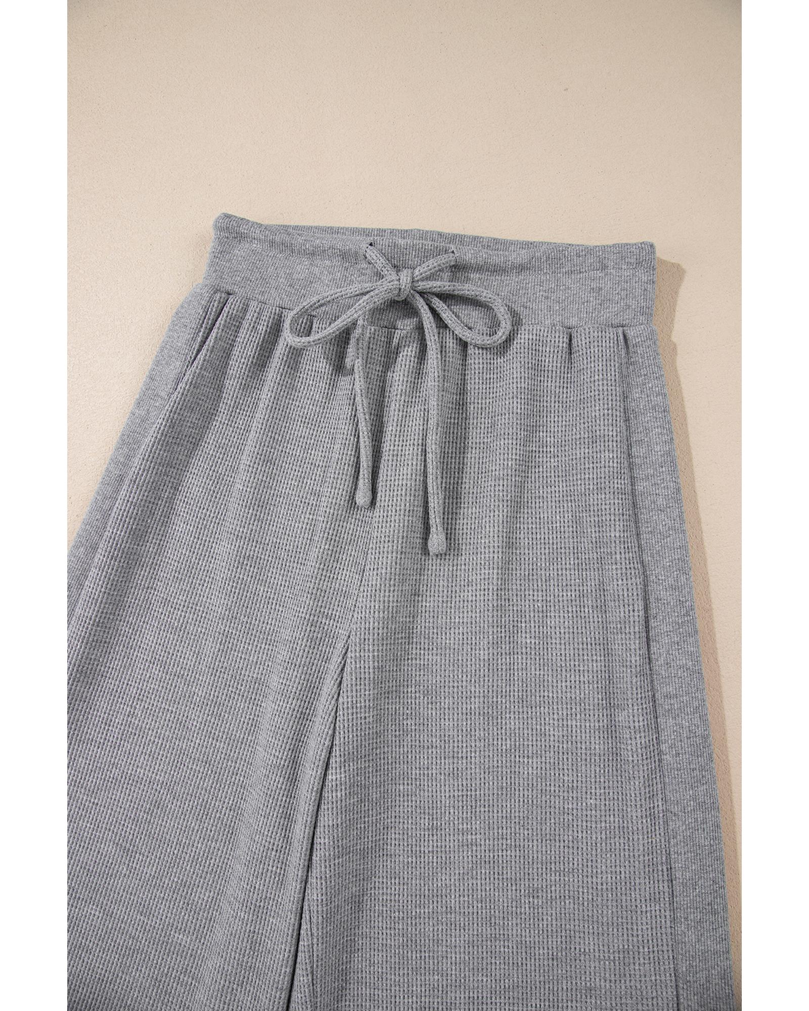 Gray Waffle Knit Drawstring High Waist Wide Leg Pants - XL 6