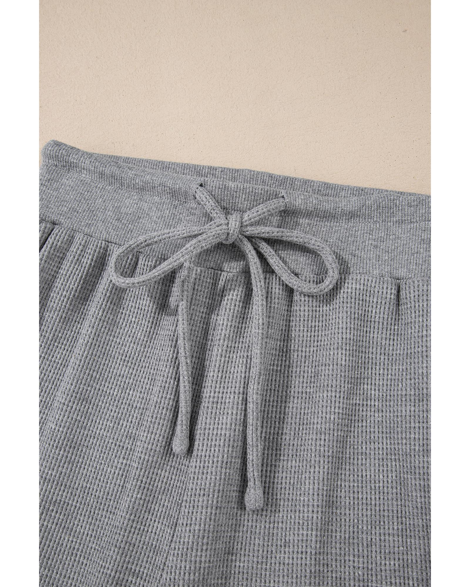 Gray Waffle Knit Drawstring High Waist Wide Leg Pants - XL 8