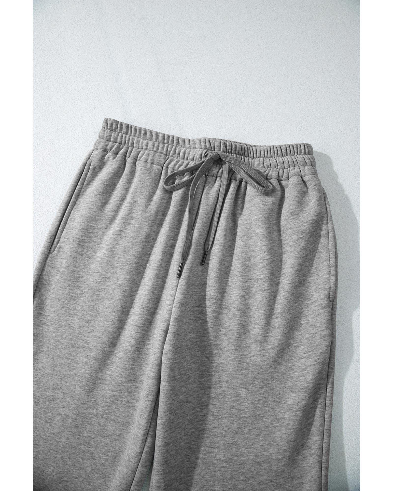 Light Grey Solid Color Fleece Lined Drawstring Waist Casual Pants - 2XL