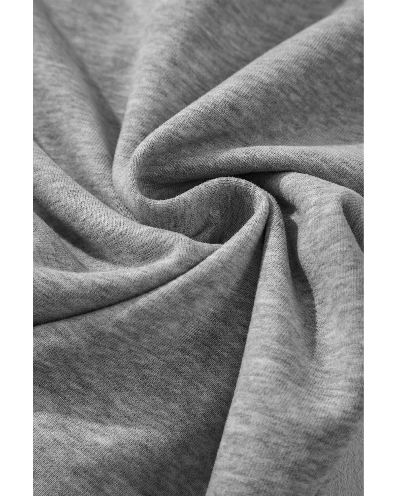 Light Grey Solid Color Fleece Lined Drawstring Waist Casual Pants - L 5
