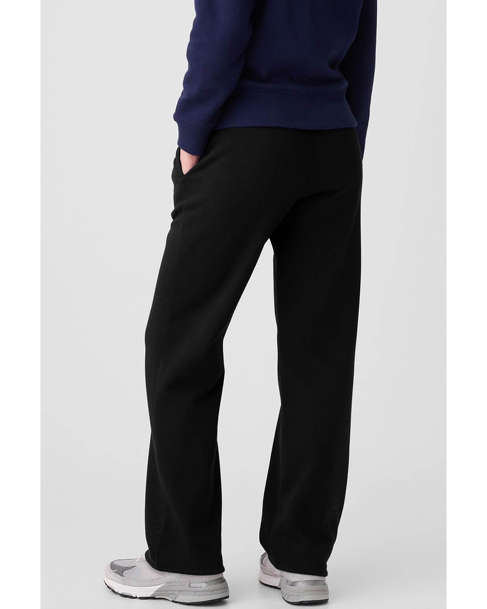 Black Solid Color Fleece Lined Drawstring Waist Casual Pants - M