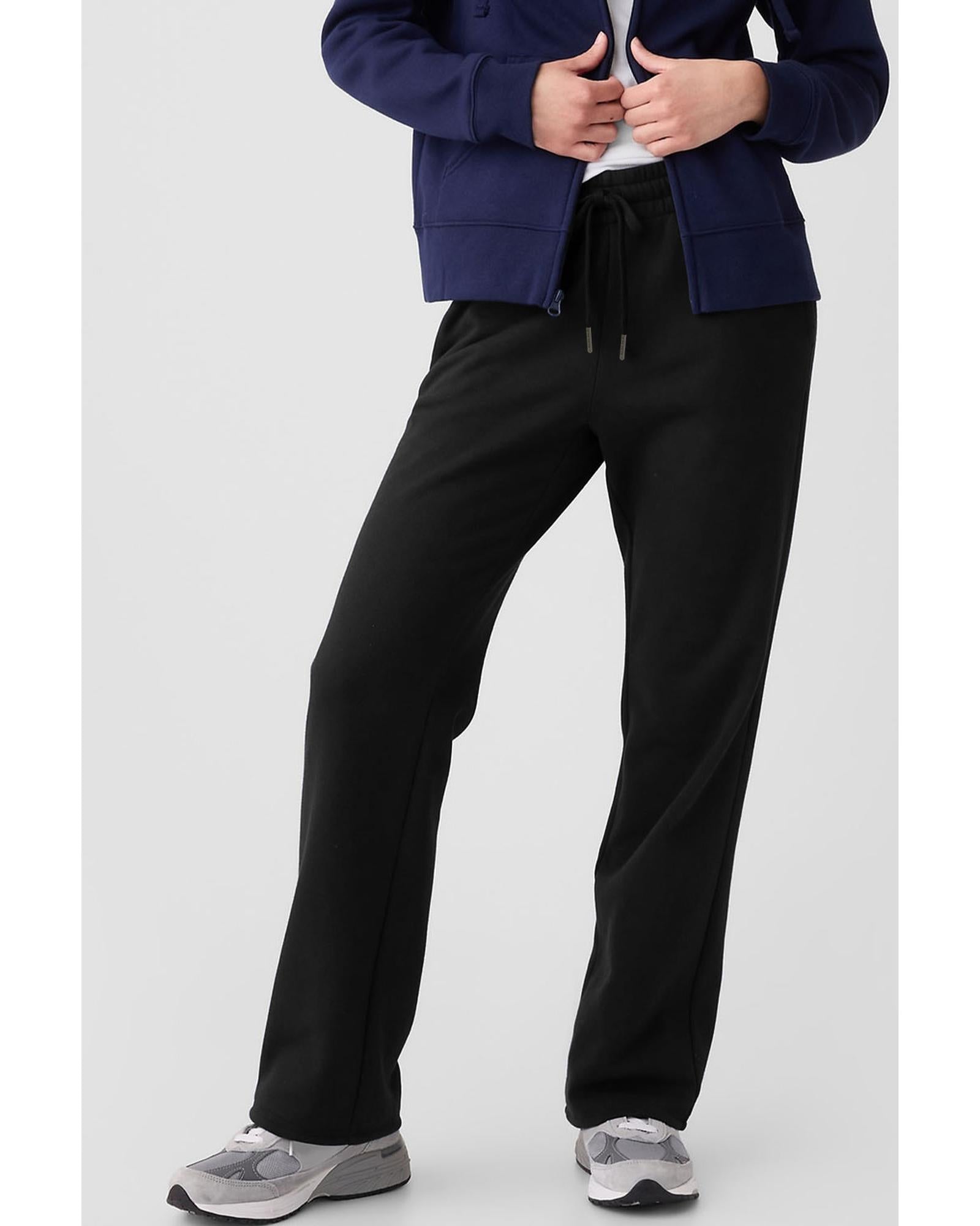 Black Solid Color Fleece Lined Drawstring Waist Casual Pants - M 3
